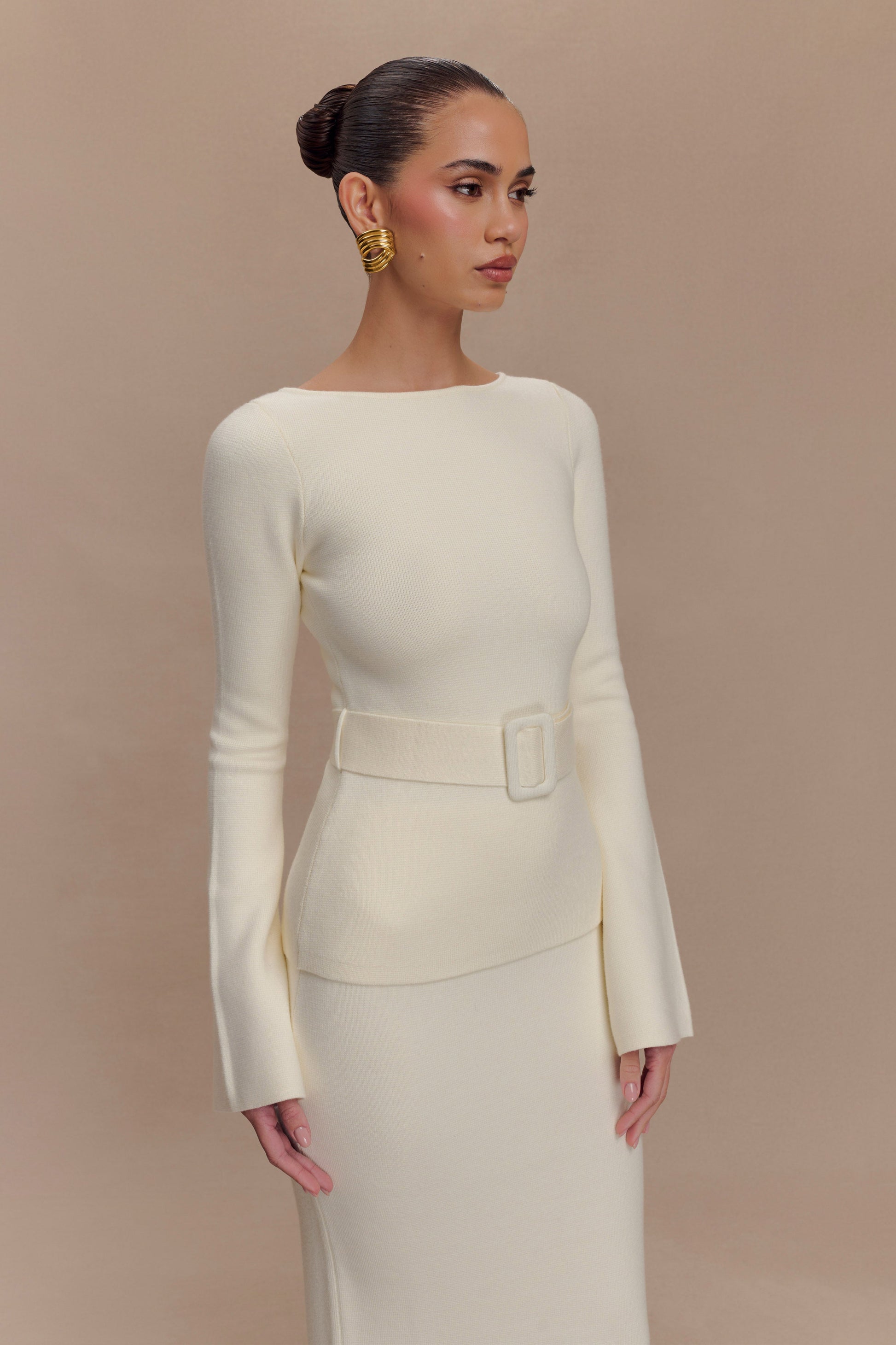 Justine Belted Knit Top - Ivory #4