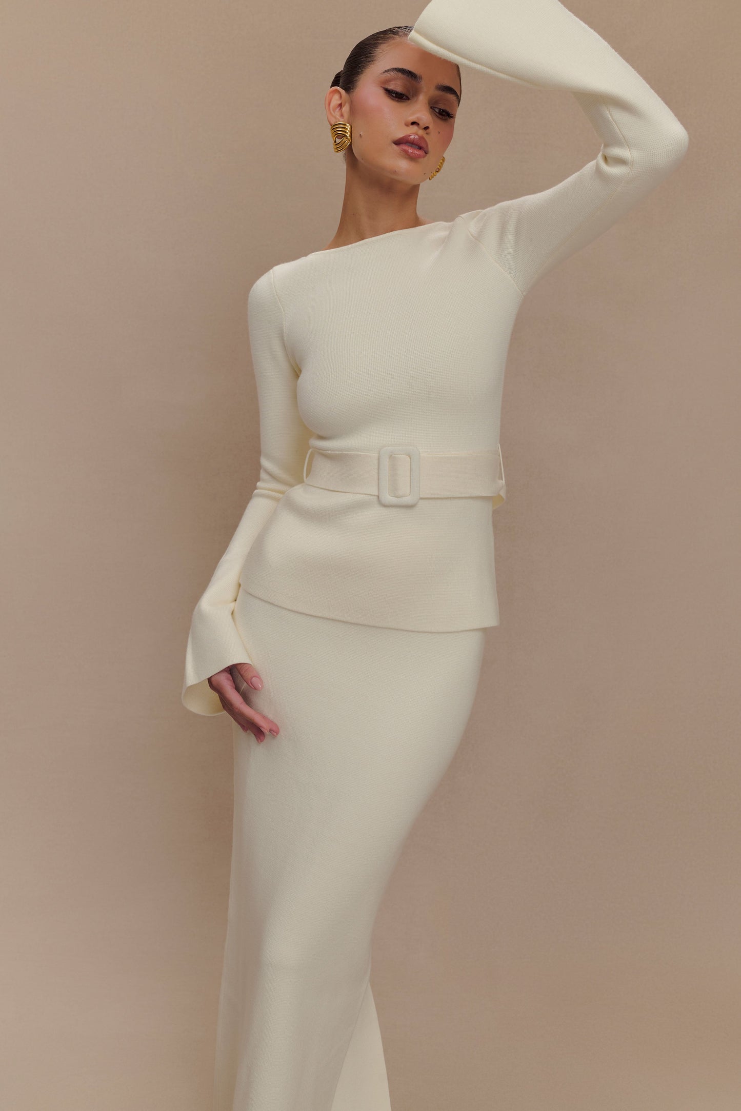 Justine Belted Knit Top - Ivory