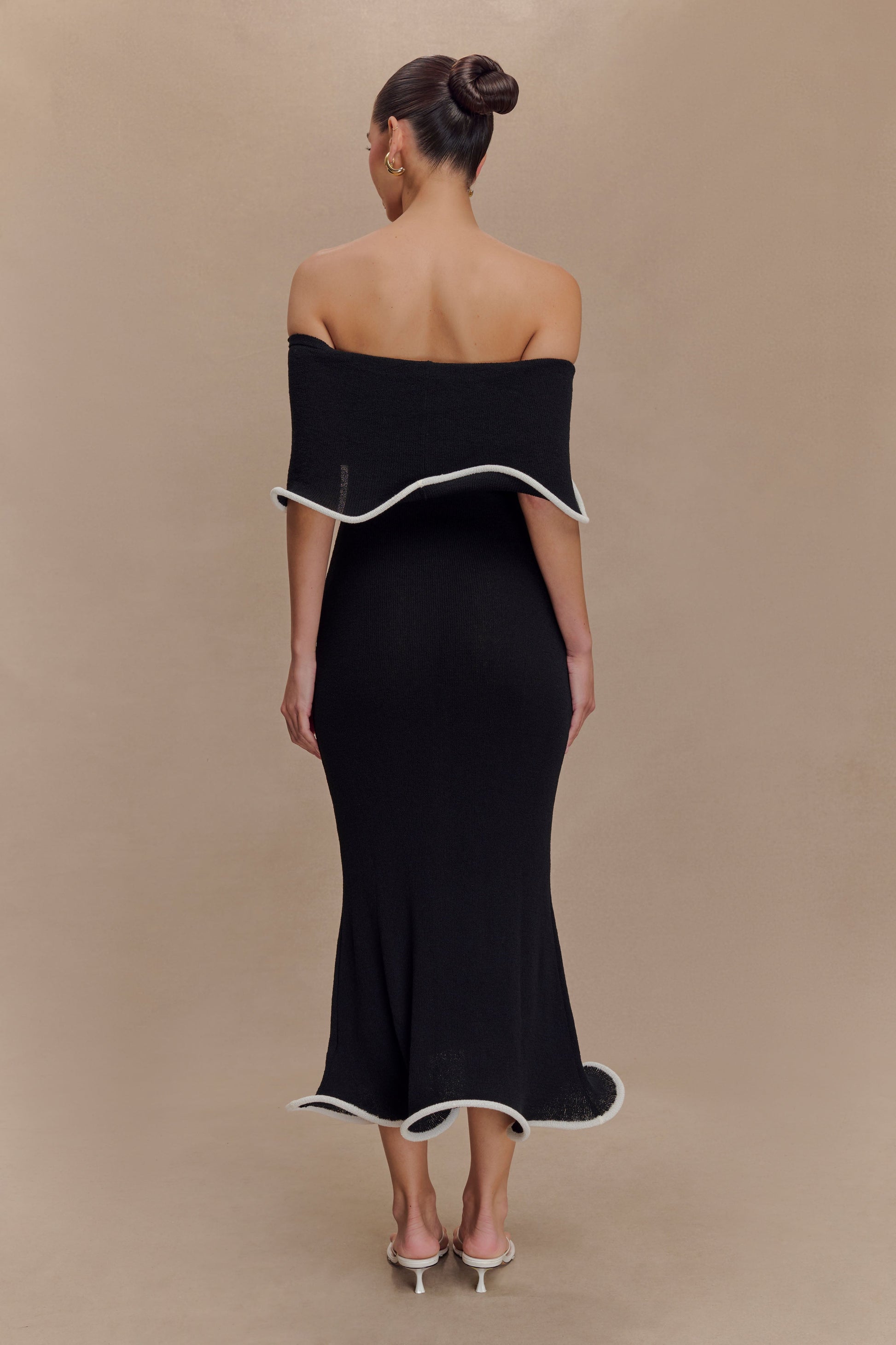 Molly Off Shoulder Knit Midi Dress - Black/White #2