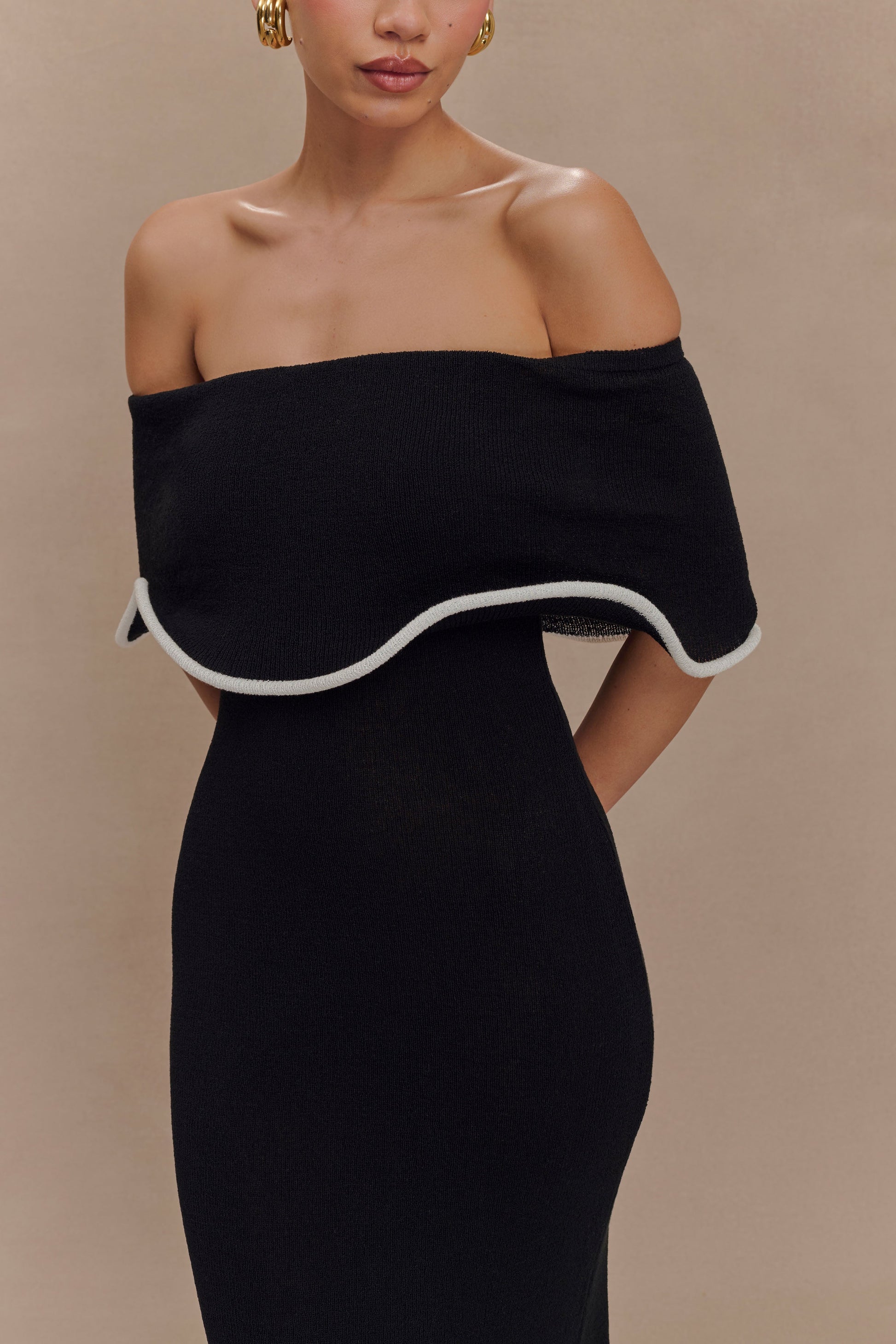 Molly Off Shoulder Knit Midi Dress - Black/White #3