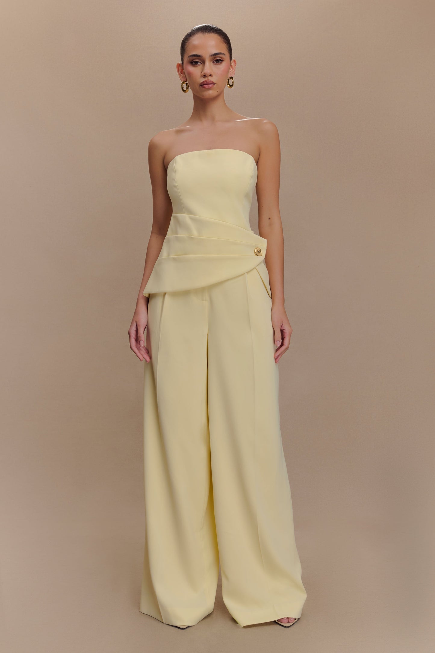 Faith Strapless Suiting Top - Lemon Cream