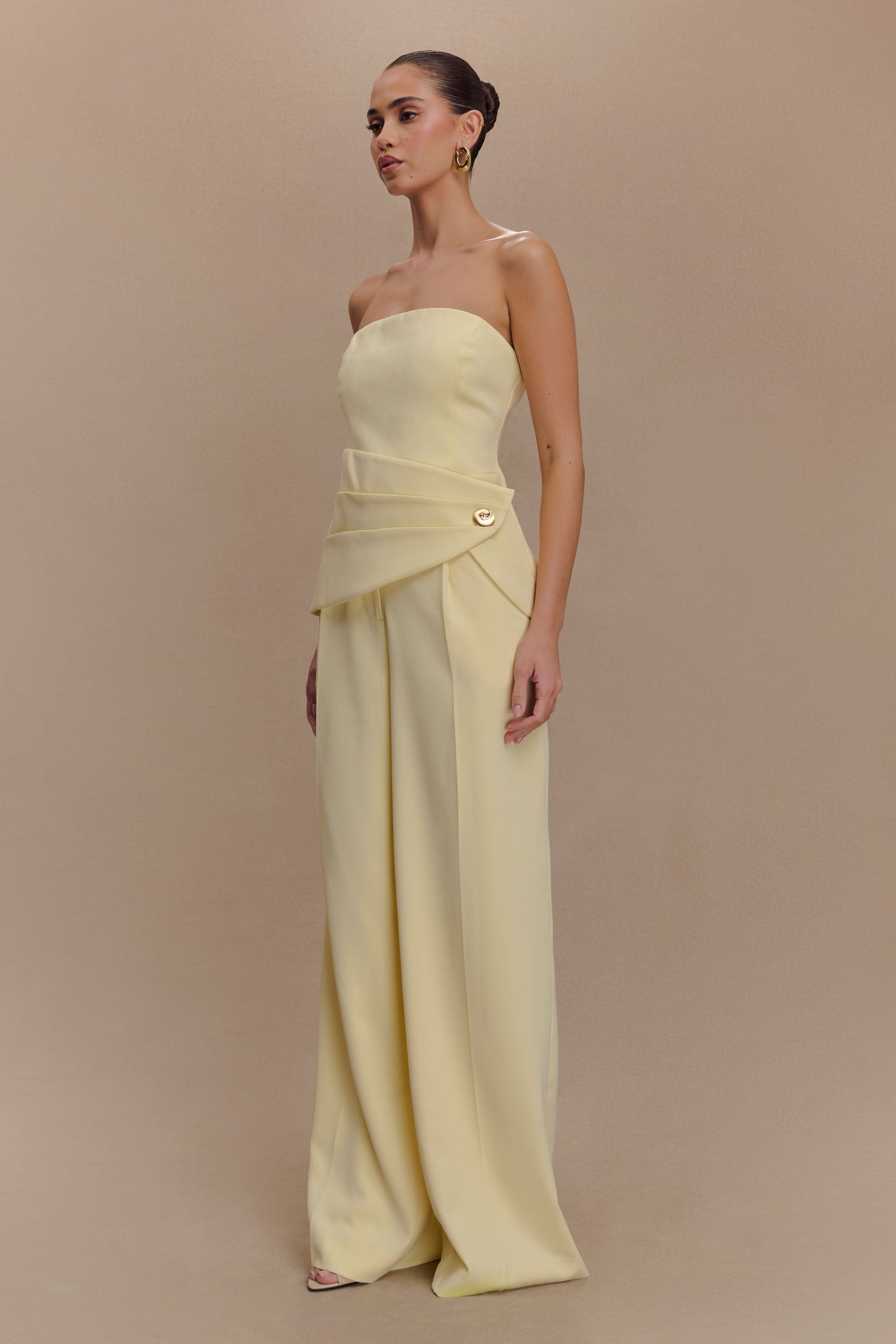 Faith Strapless Suiting Top - Lemon Cream