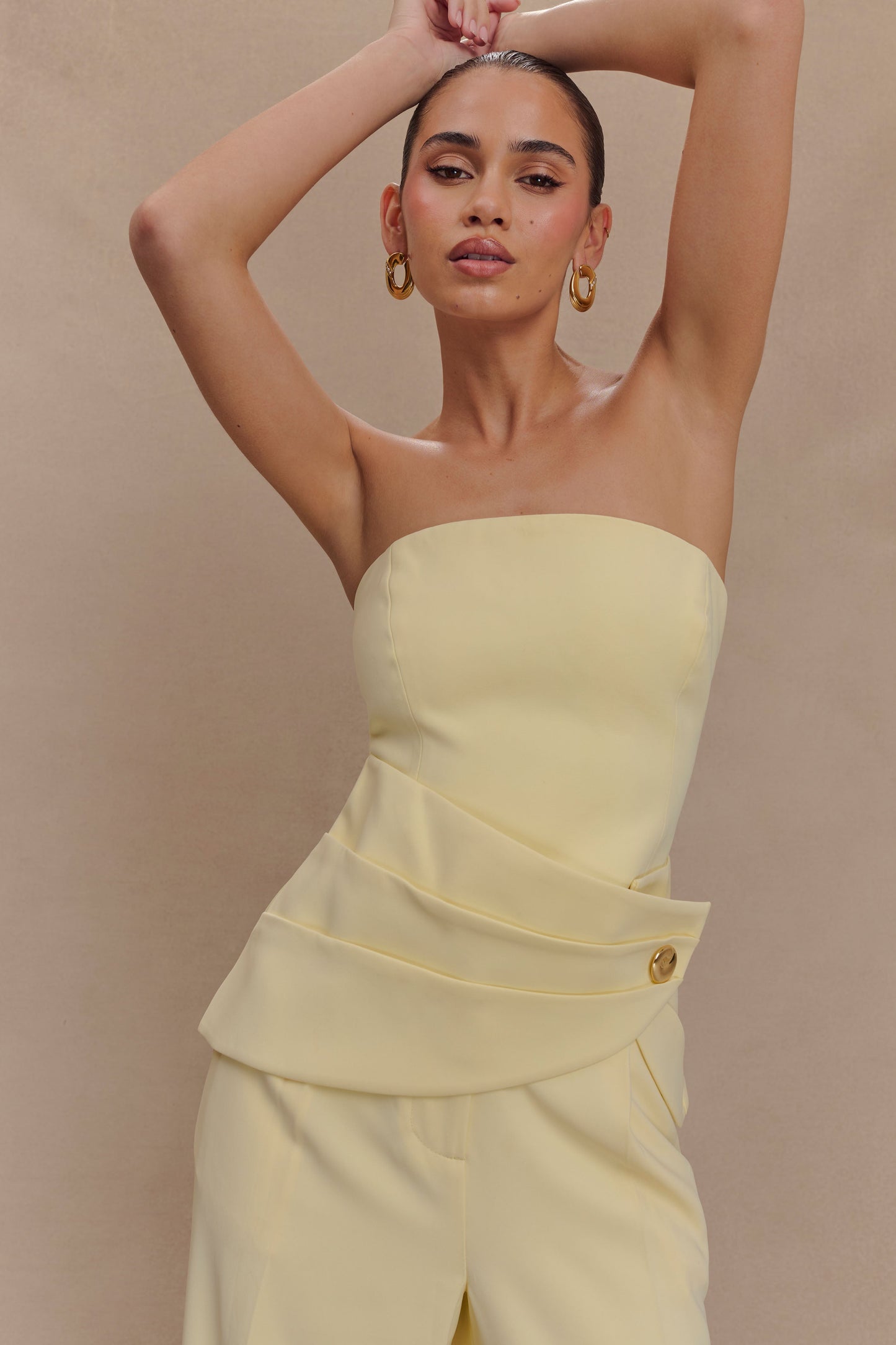 Faith Strapless Suiting Top - Lemon Cream