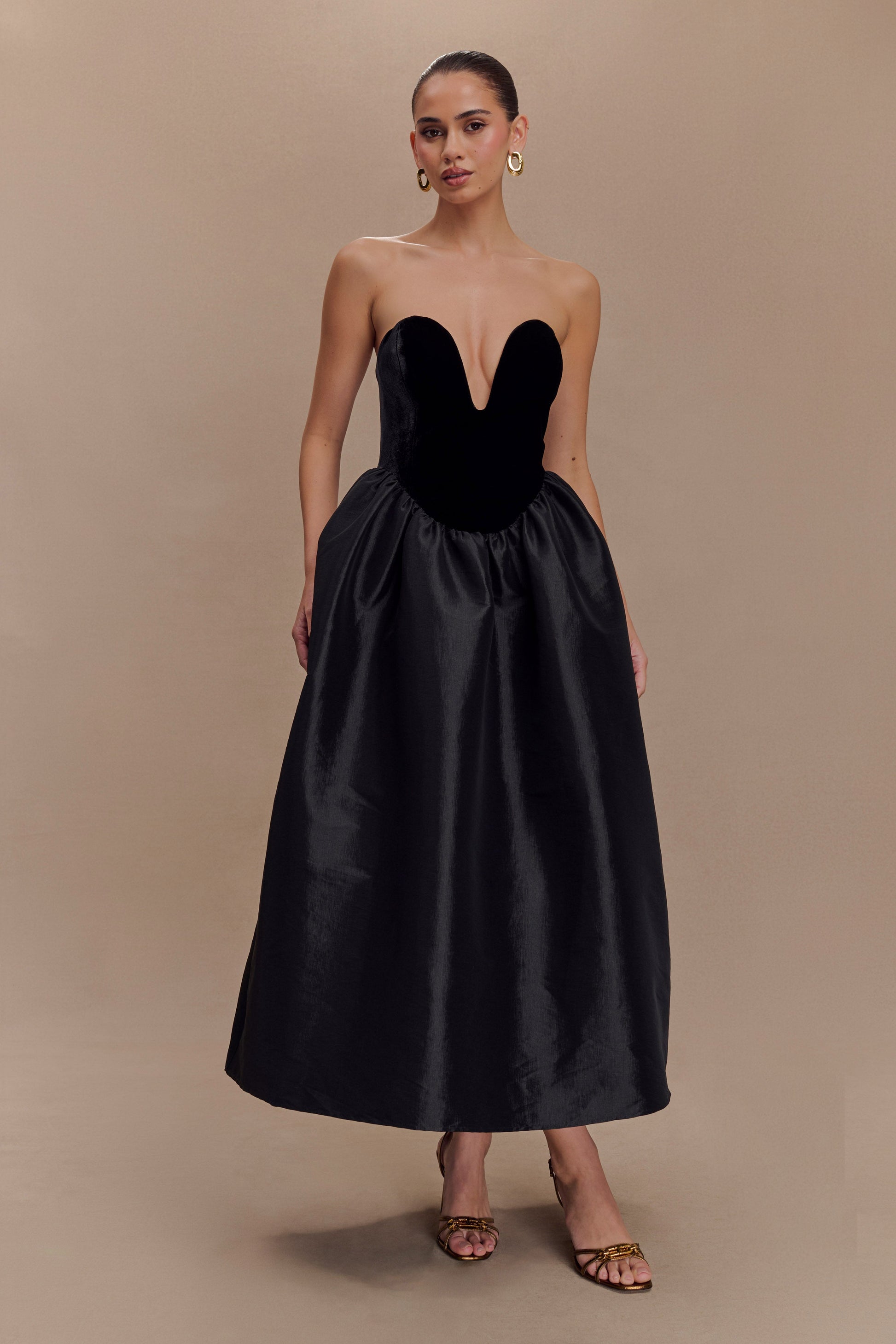 Flora Strapless Velvet Midi Dress - Black #5