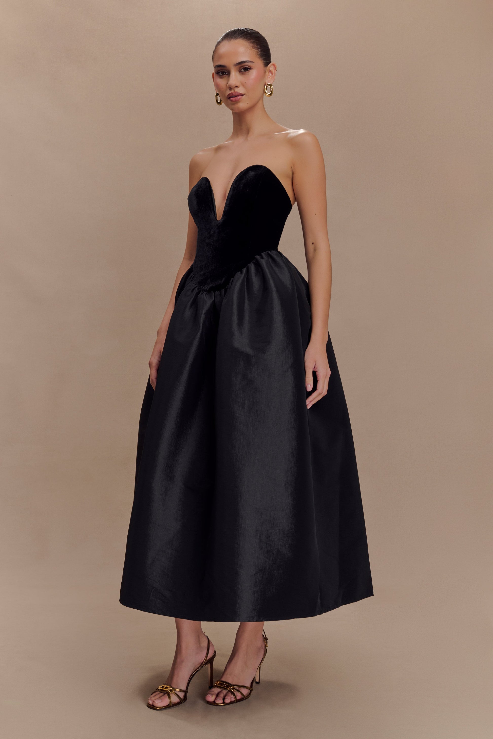 Flora Strapless Velvet Midi Dress - Black #4