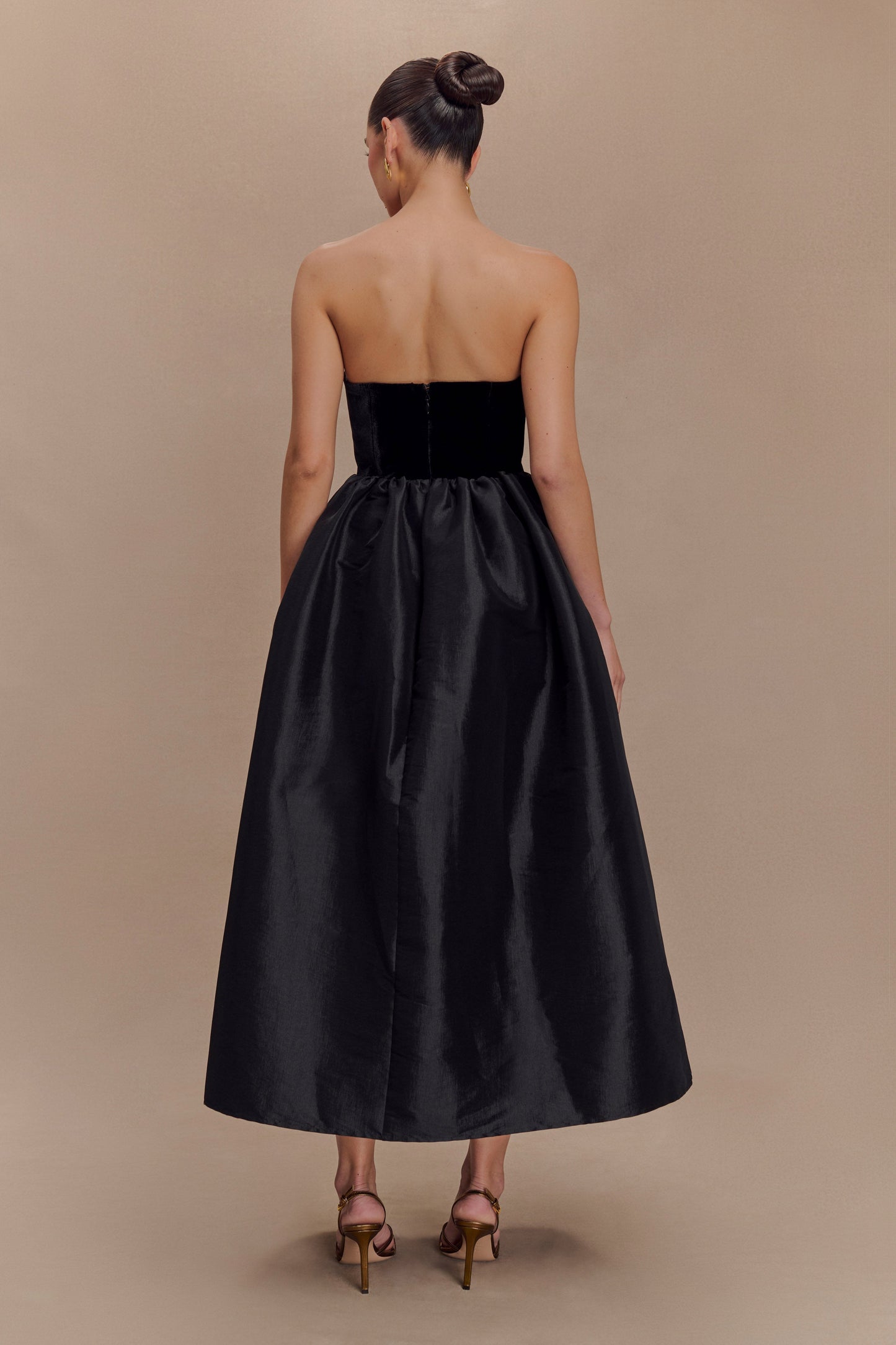 Flora Strapless Velvet Midi Dress - Black