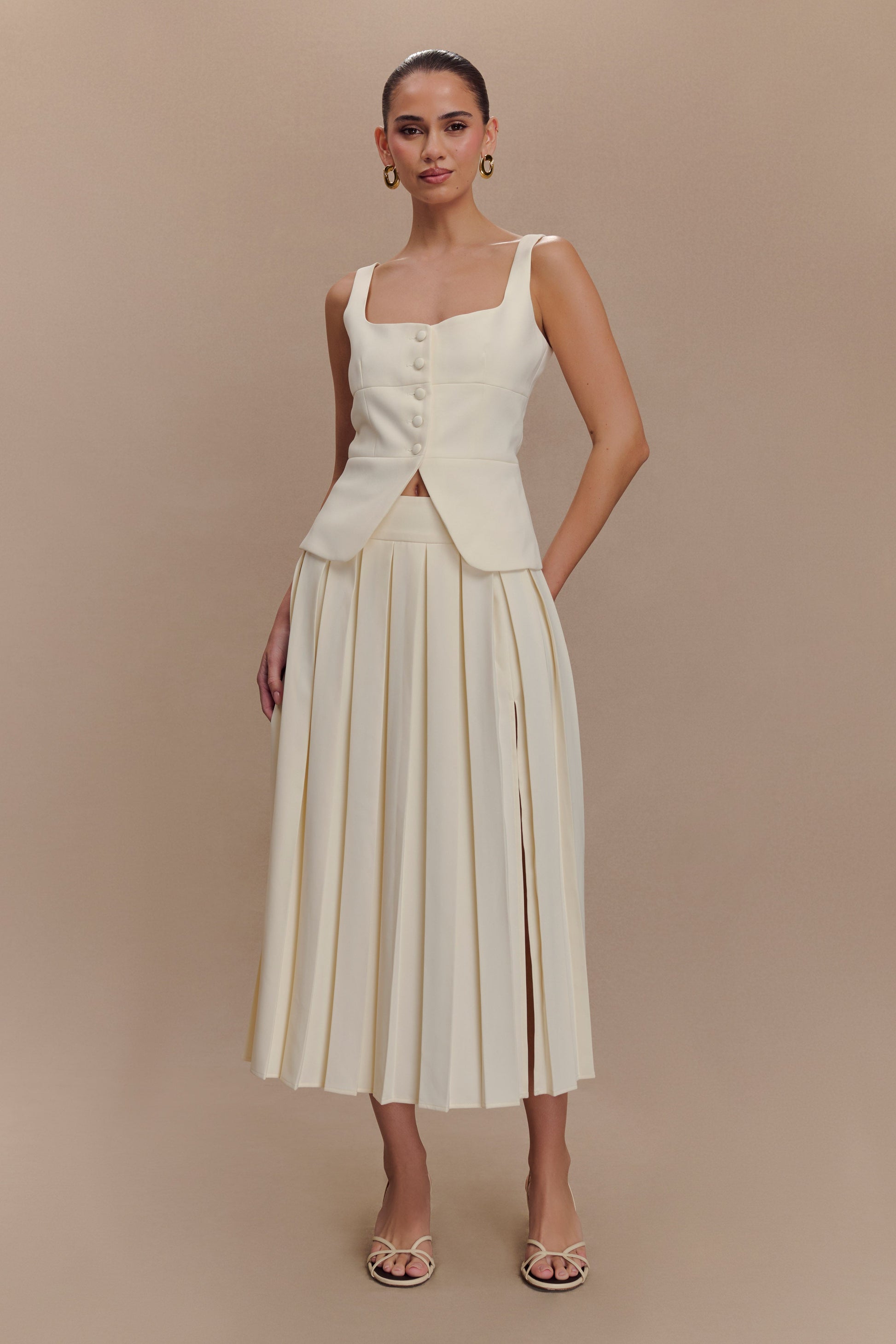 Sunny Pleated Midi Skirt - Ivory #4
