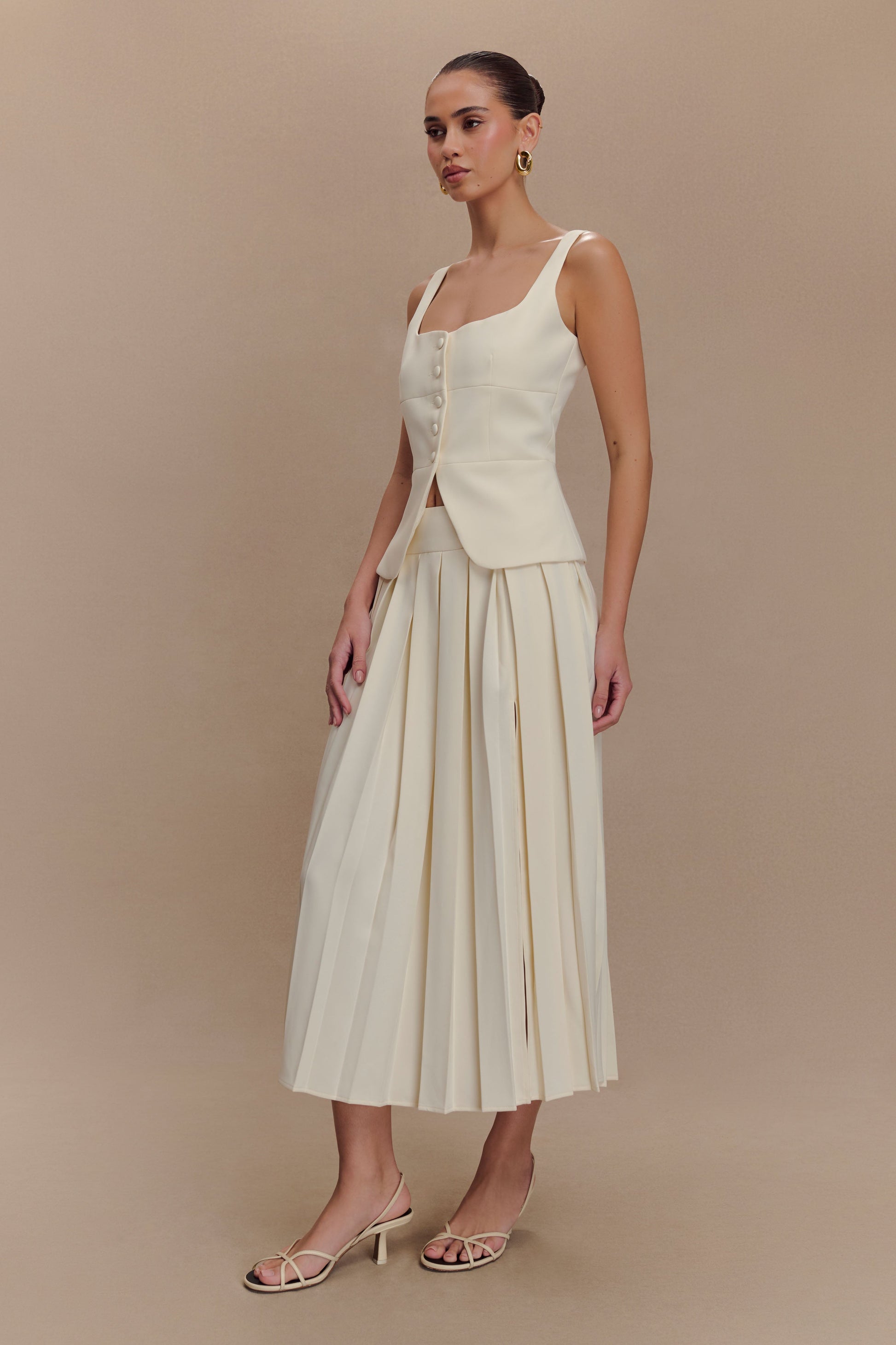 Sunny Pleated Midi Skirt - Ivory #3