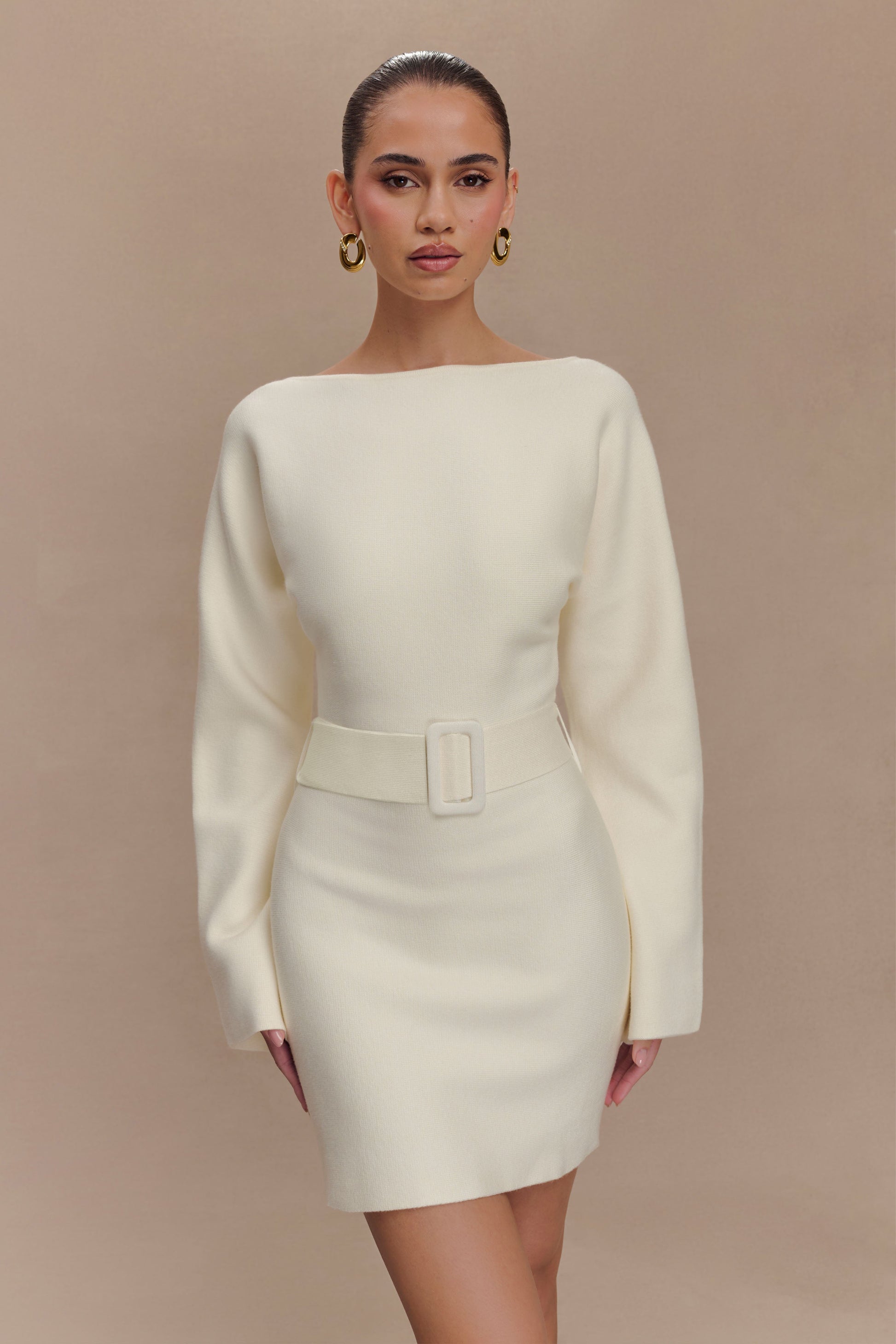 Kassie Belt Tie Knit Mini Dress - Ivory #6