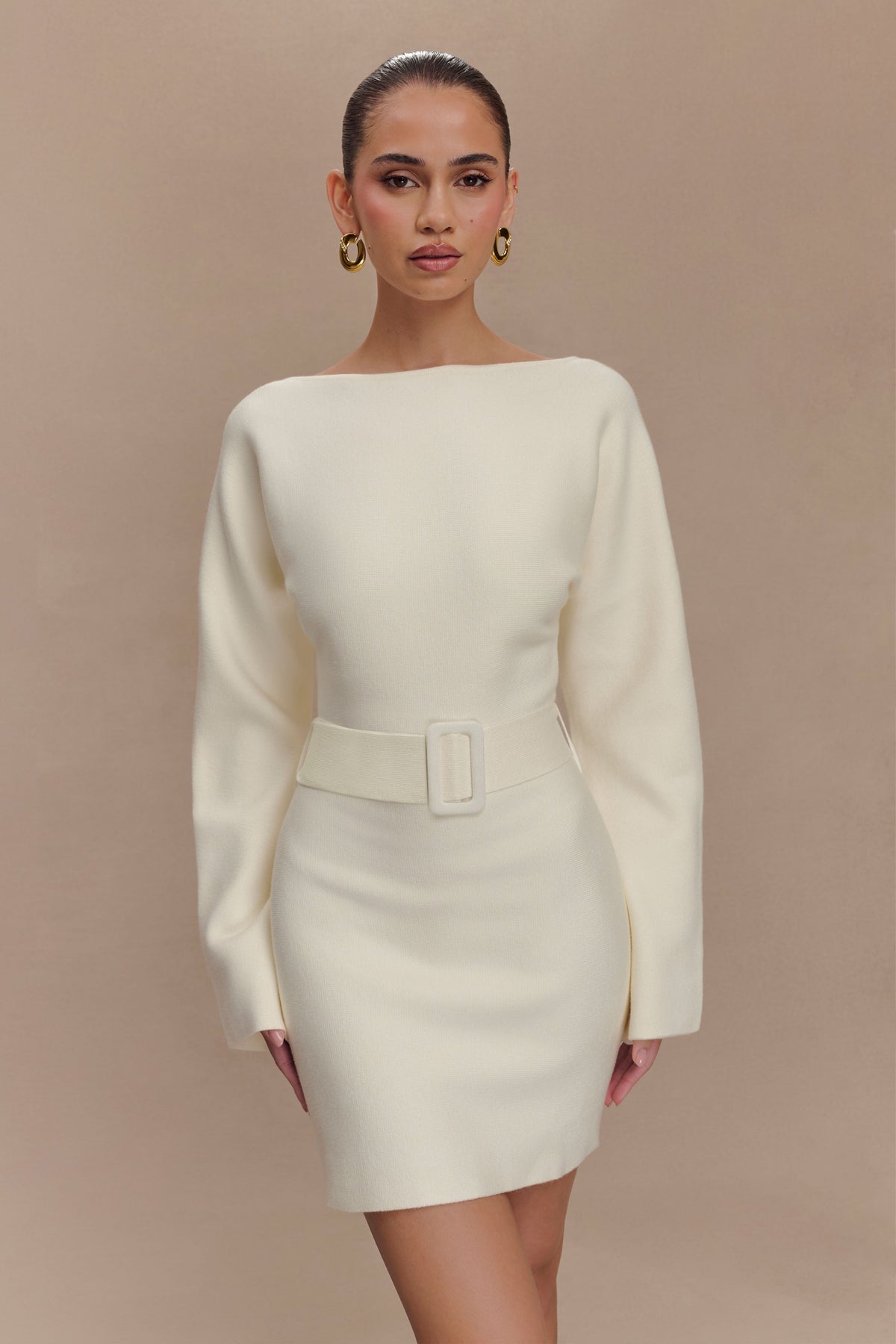 Kassie Belt Tie Knit Mini Dress - Ivory #6
