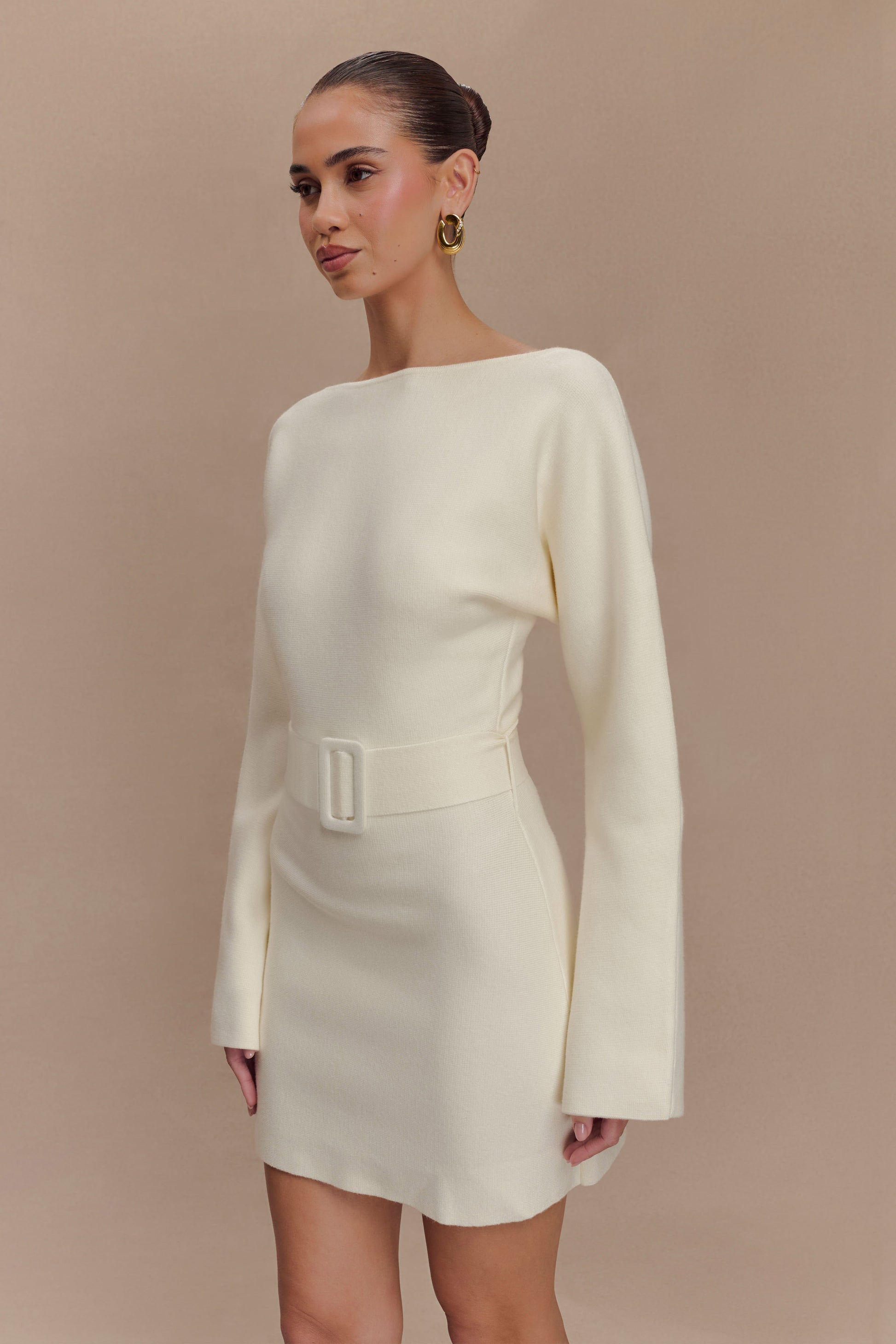 Kassie Belt Tie Knit Mini Dress - Ivory #4