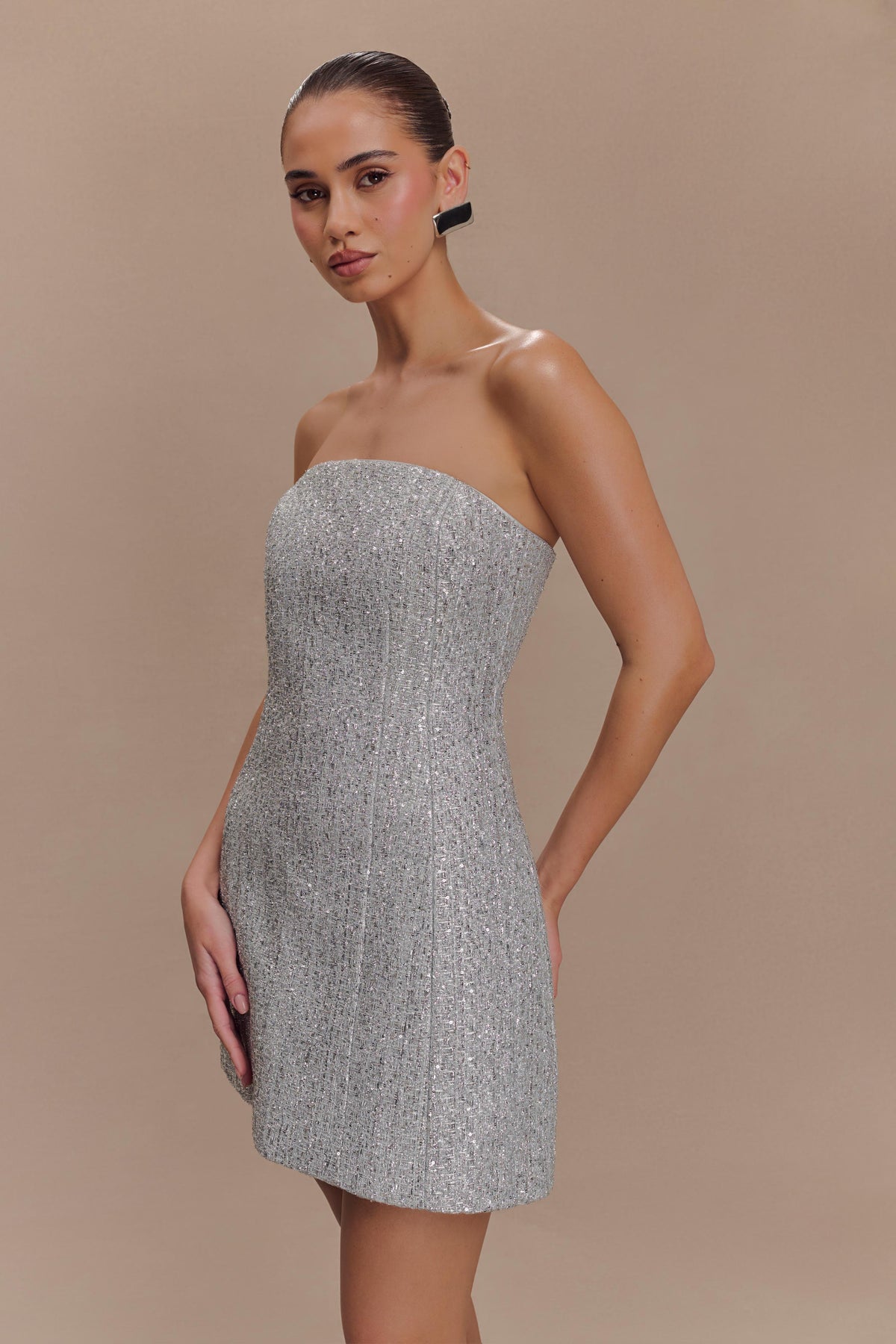 Gala Strapless Tweed Mini Dress - Silver #3