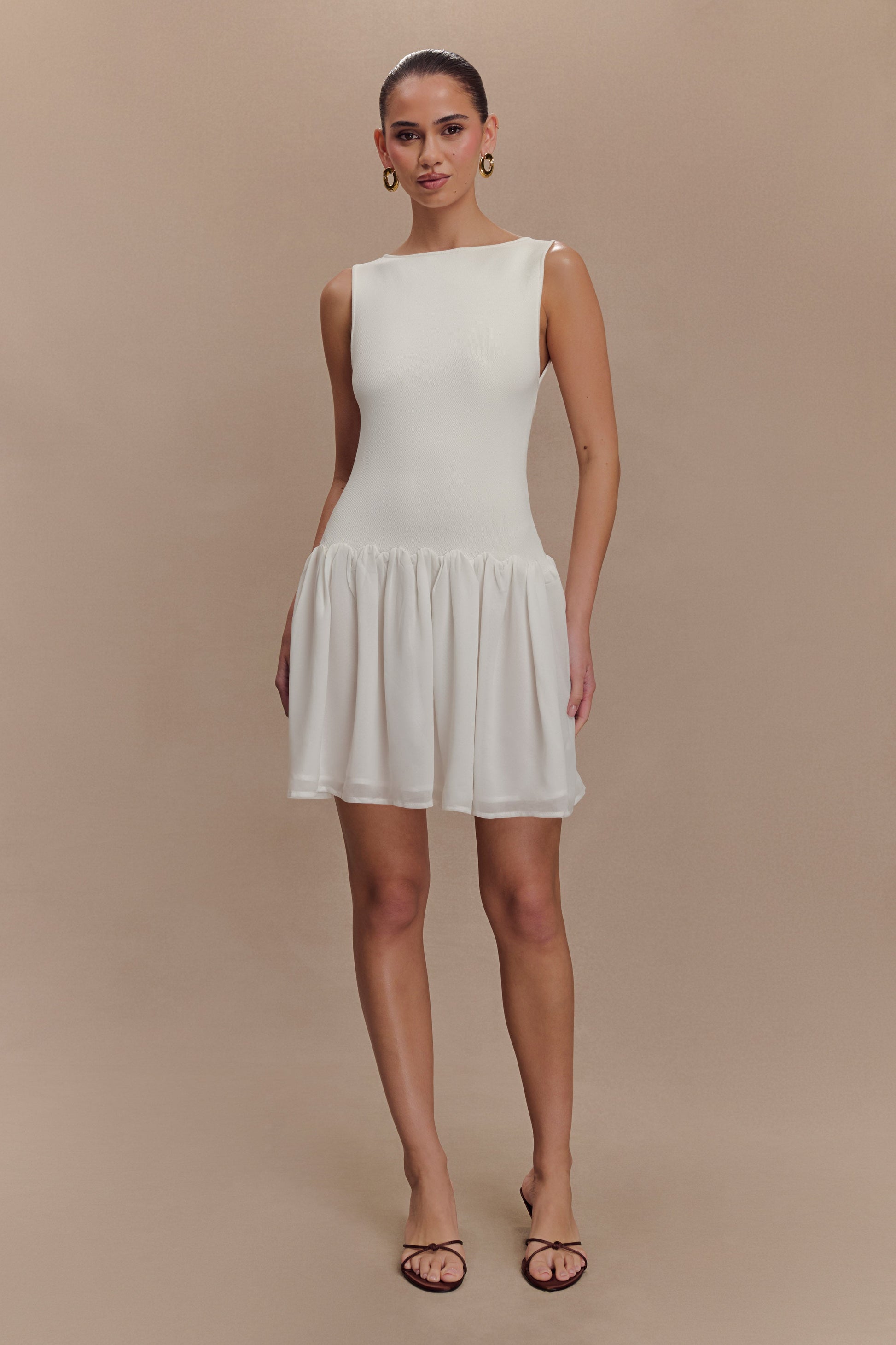 Ashleigh Knit And Chiffon Mini Dress - Ivory #5