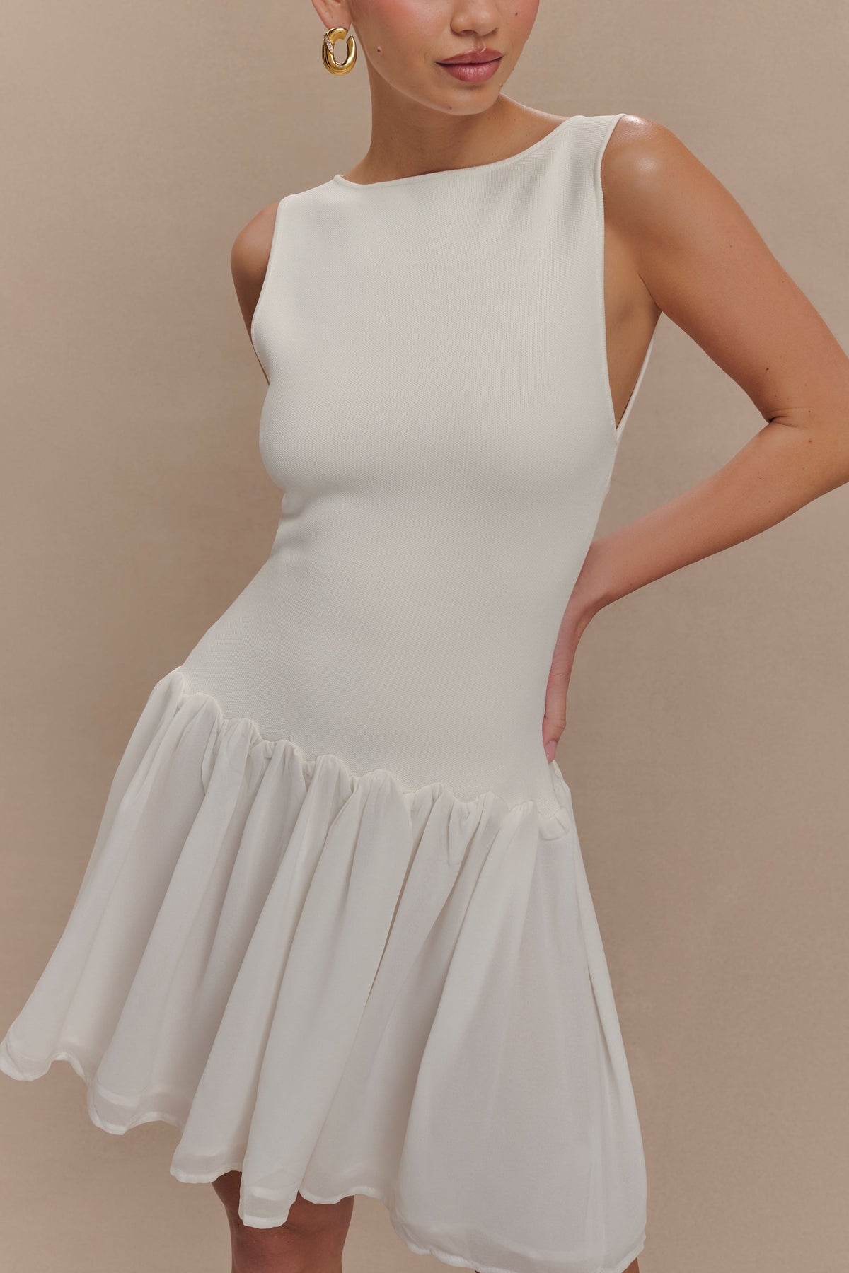 Ashleigh Knit And Chiffon Mini Dress - Ivory #3