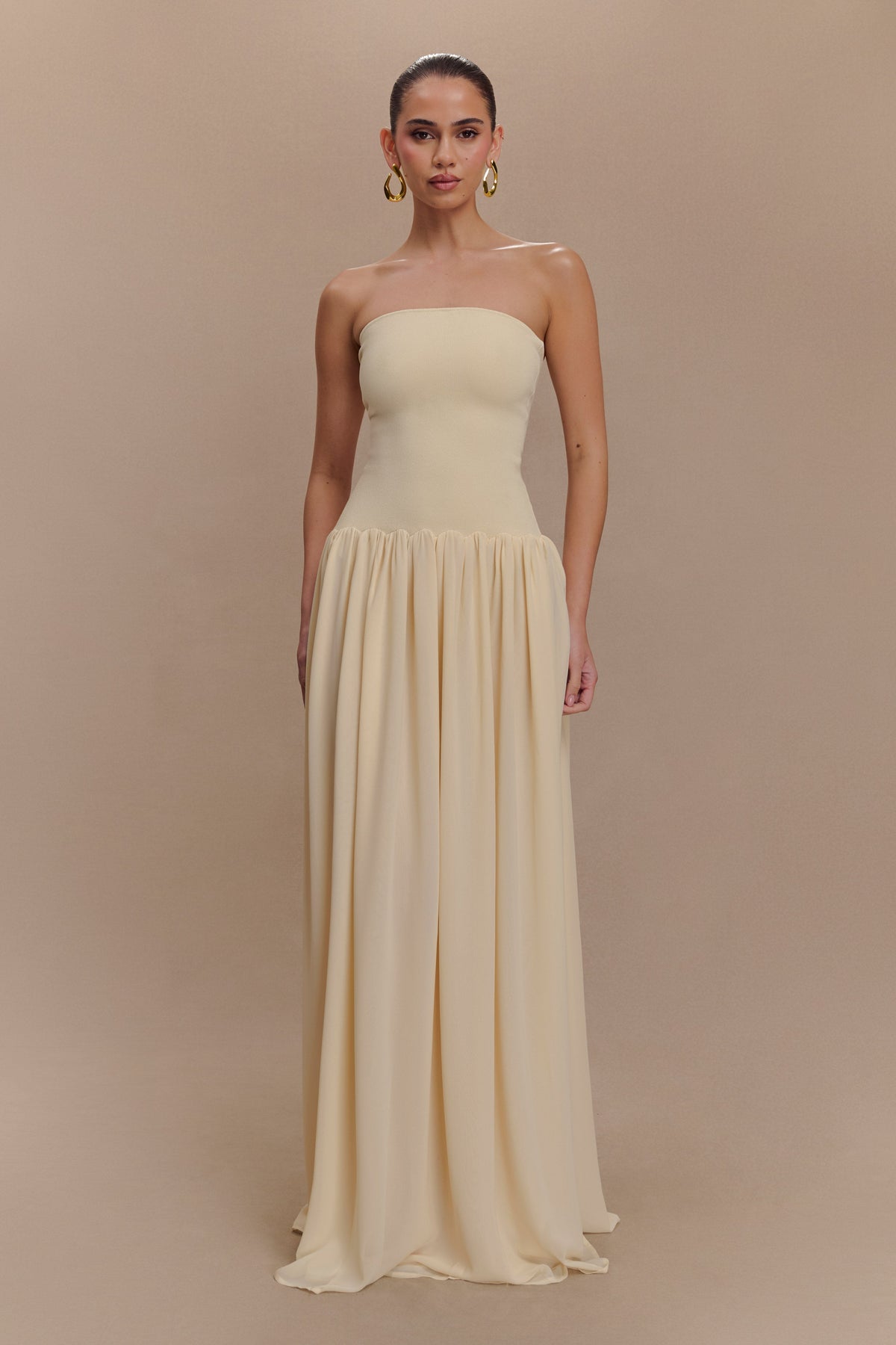 Lyanna Knit And Chiffon Strapless Maxi Dress - Cream #7