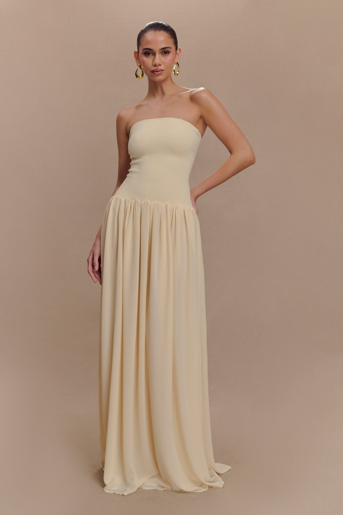 Lyanna Knit And Chiffon Strapless Maxi Dress - Cream #3