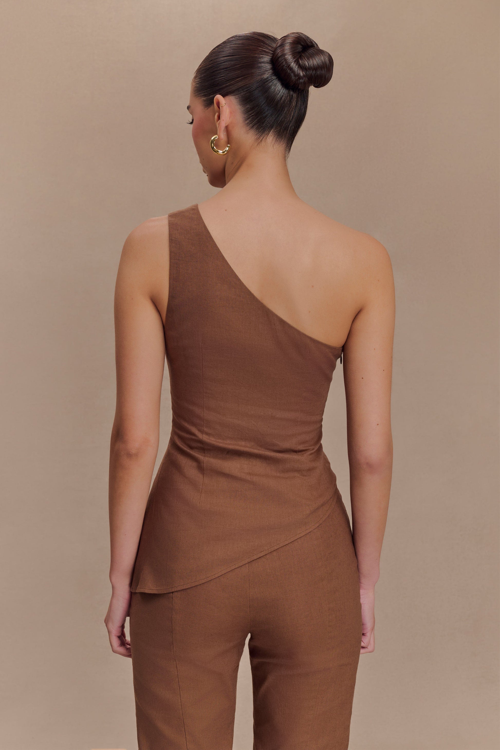 Dora Linen One Shoulder Top - Cacao Brown #2