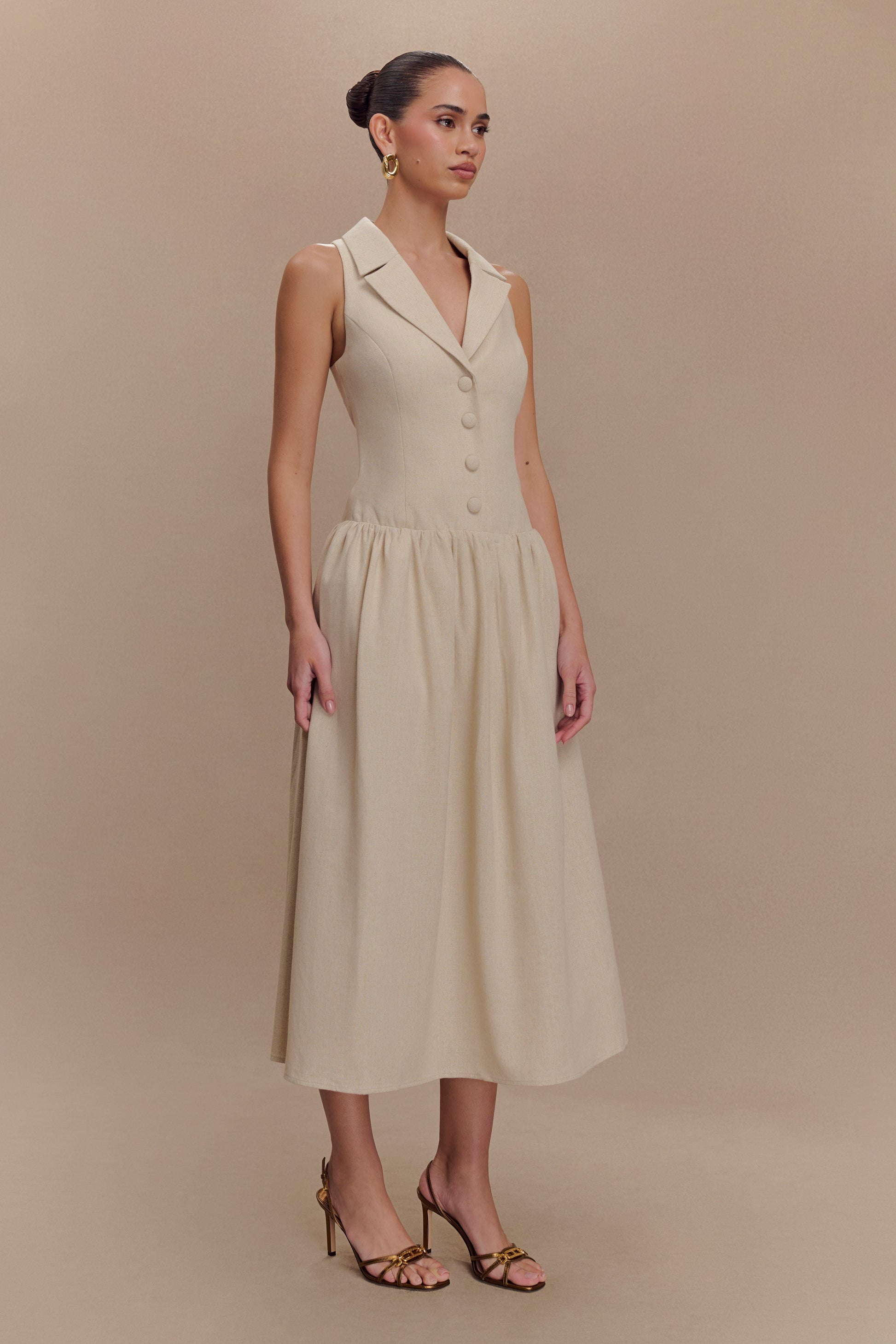 Valery Linen Midi Collar Dress - Natural #4