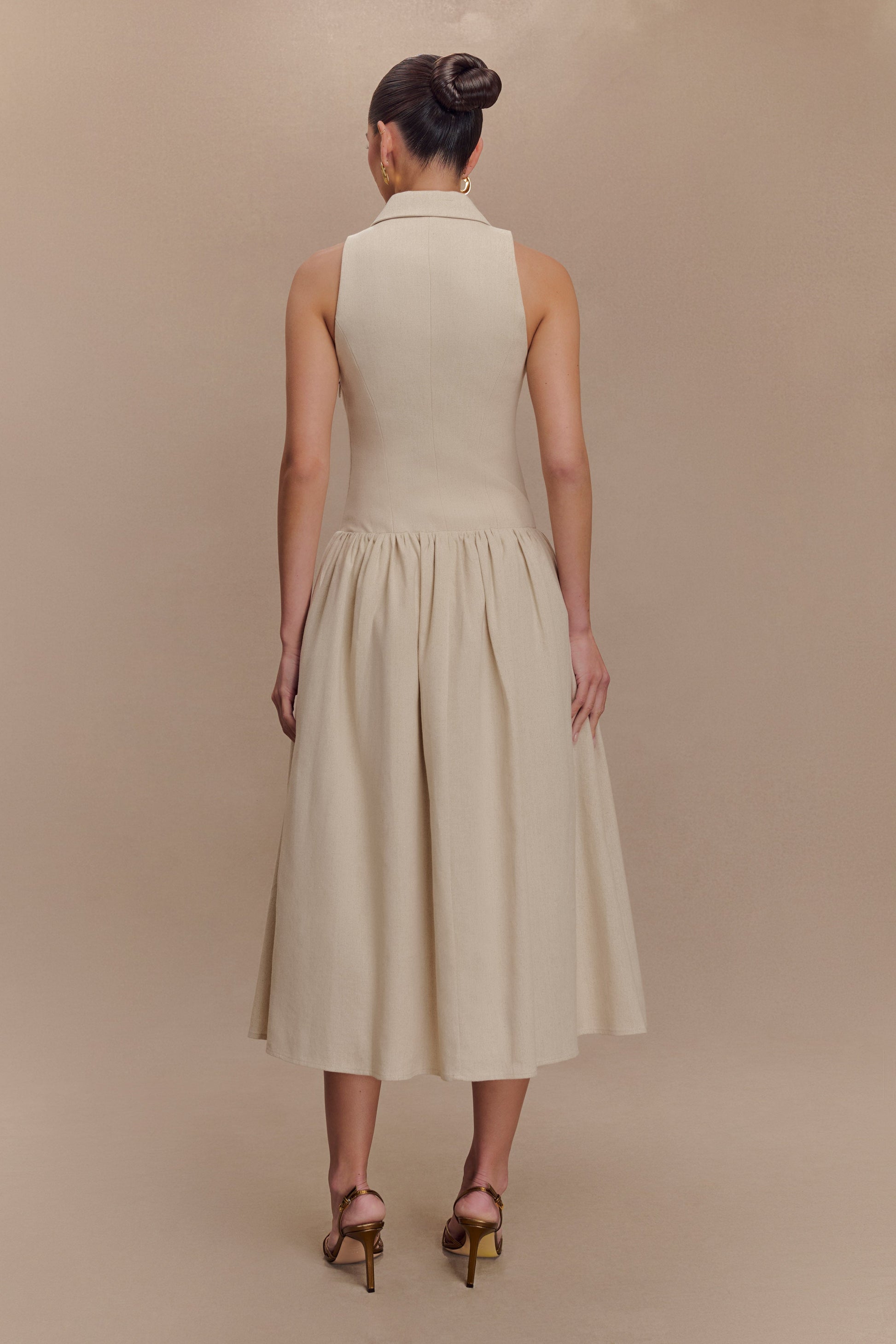 Valery Linen Midi Collar Dress - Natural #2