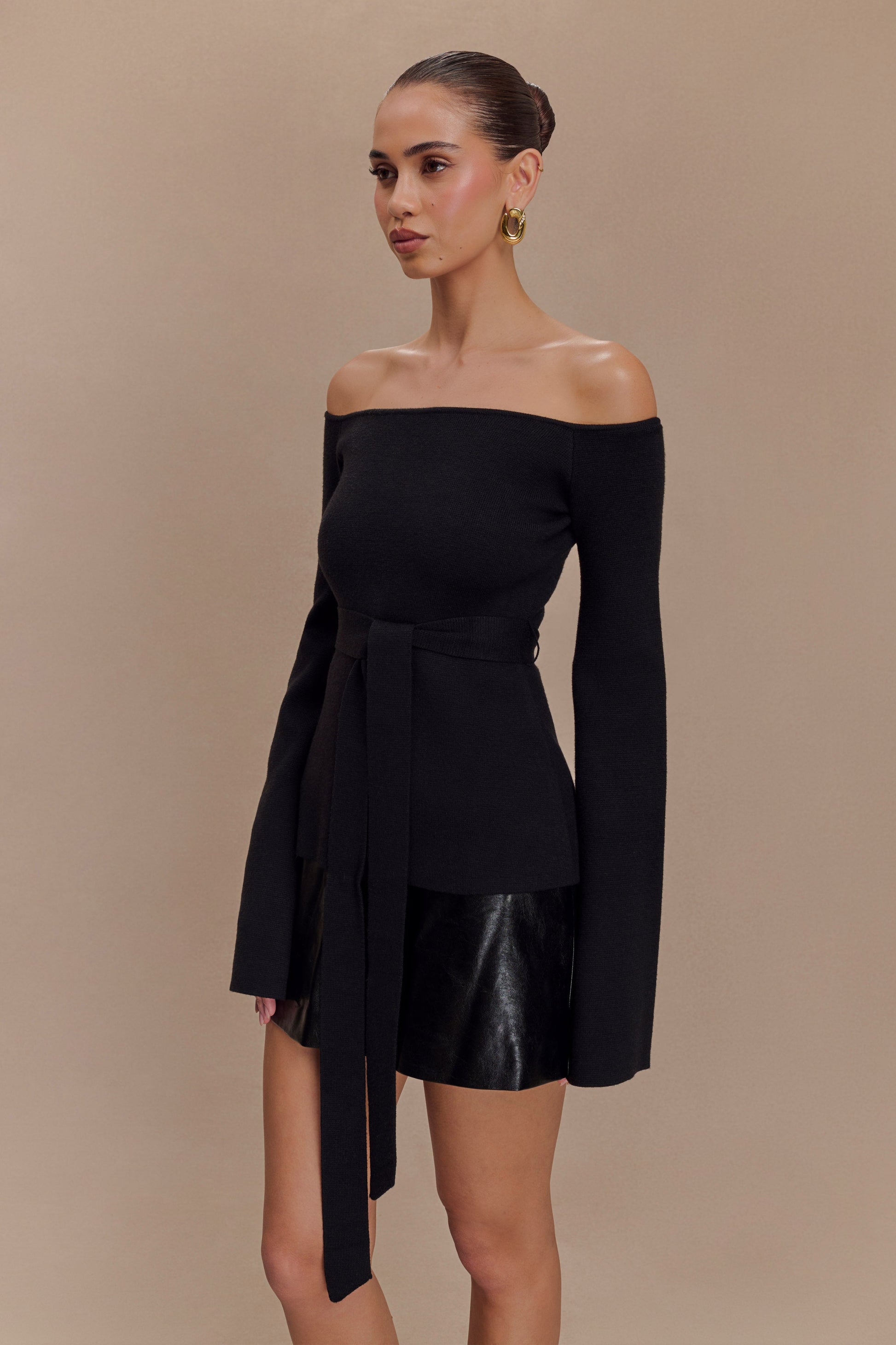 Kyle Off Shoulder Knit Top - Black #4