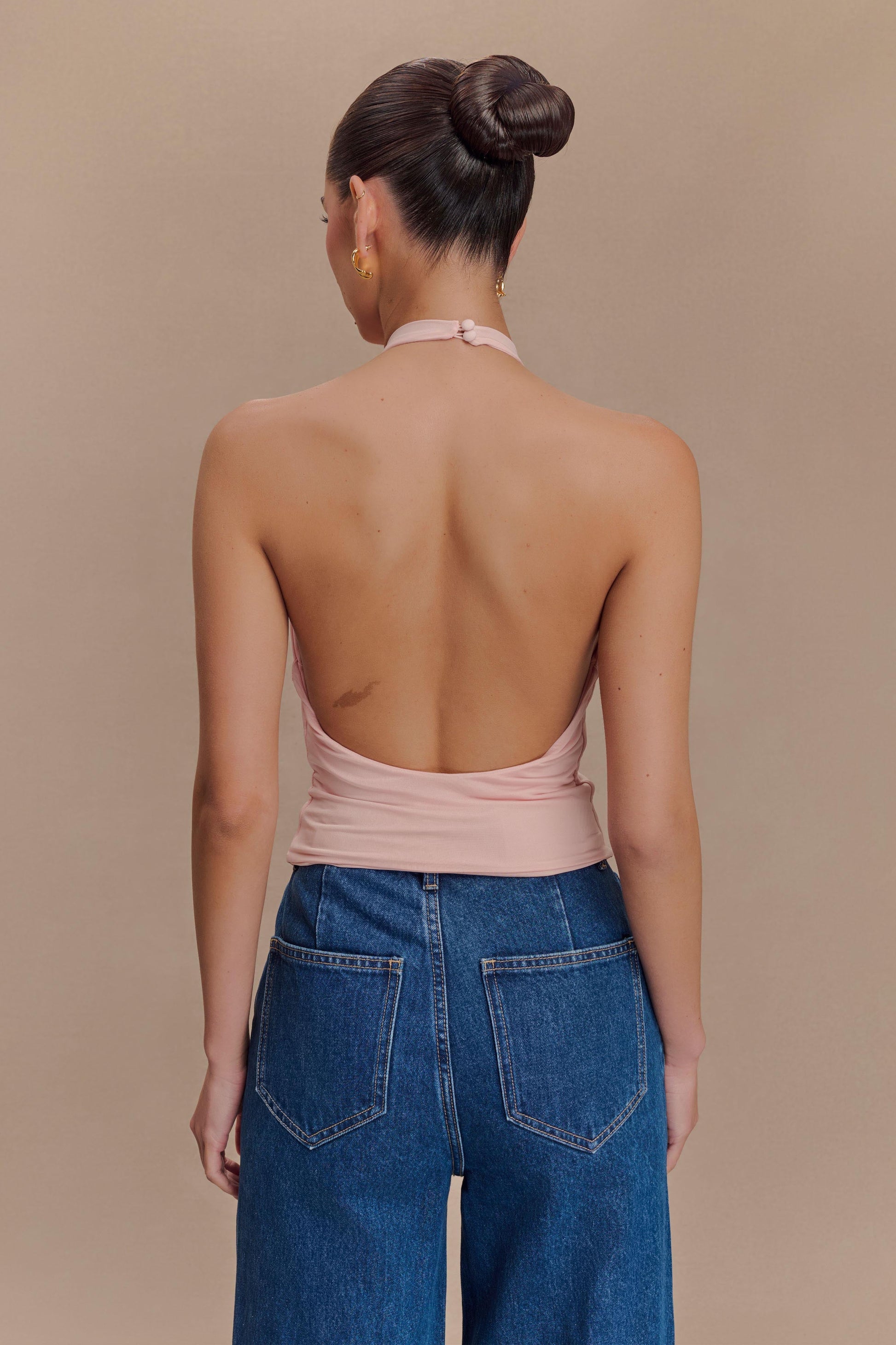 Linda Slinky Ruched Halter Top - Pale Pink #2