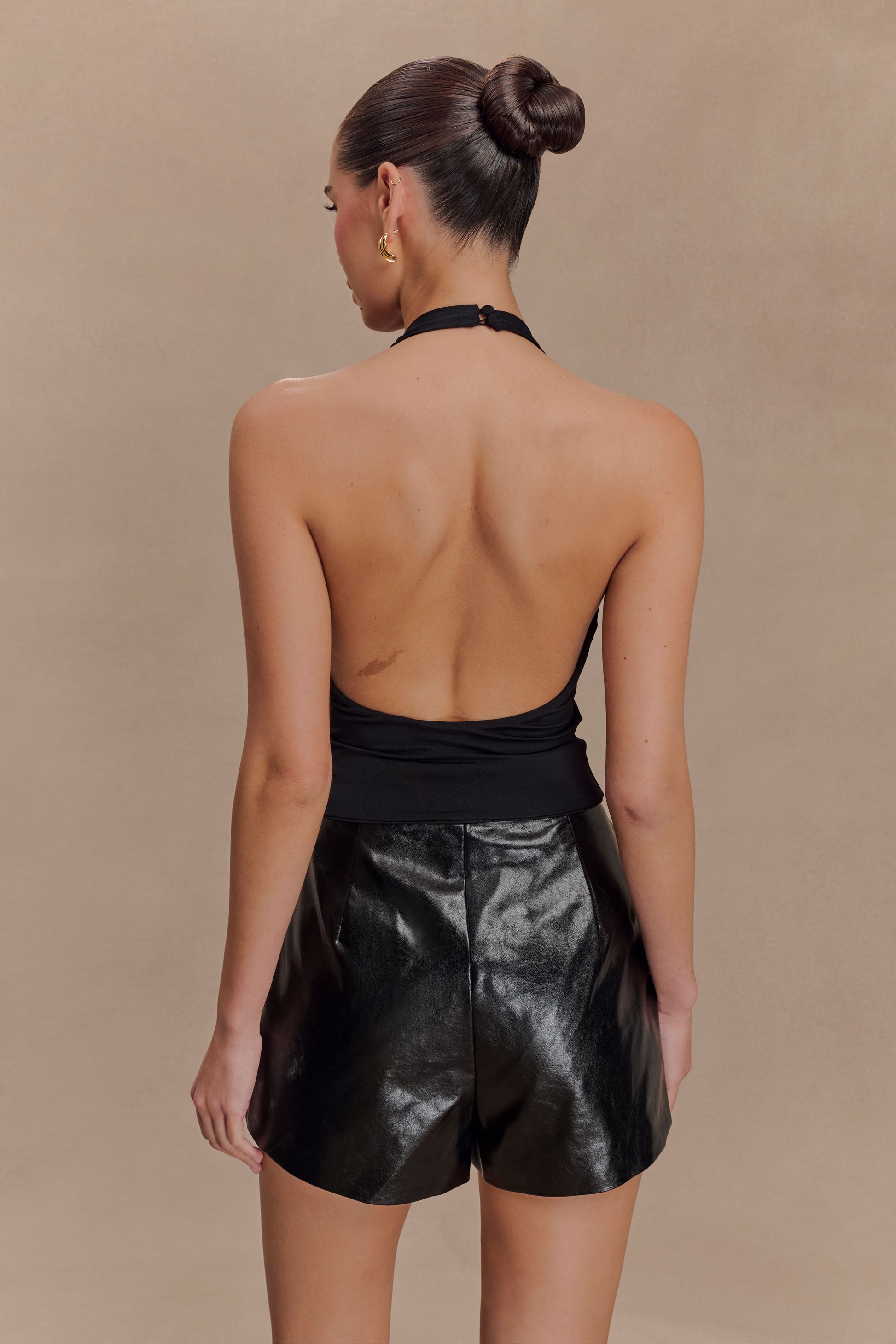 Linda Slinky Ruched Halter Top - Black #2