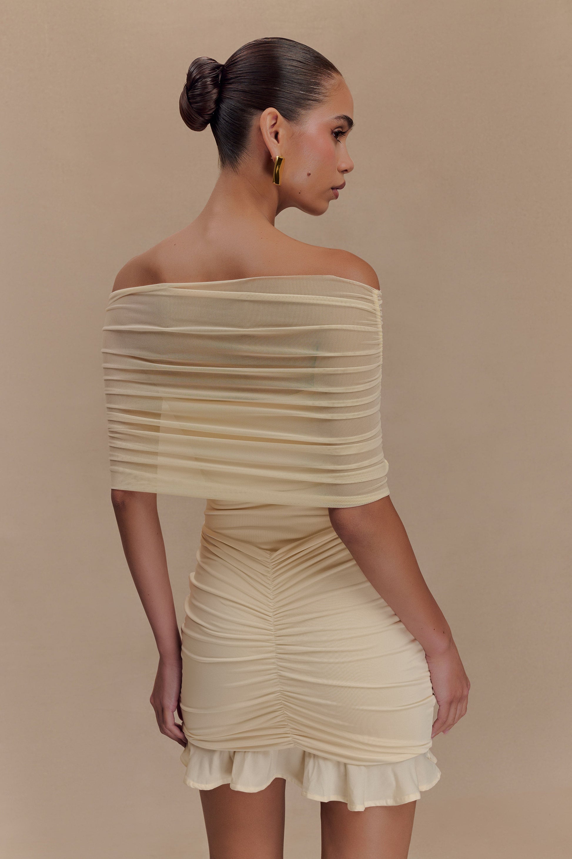 Caspian Slinky And Mesh Off Shoulder Mini Dress - Ivory #5