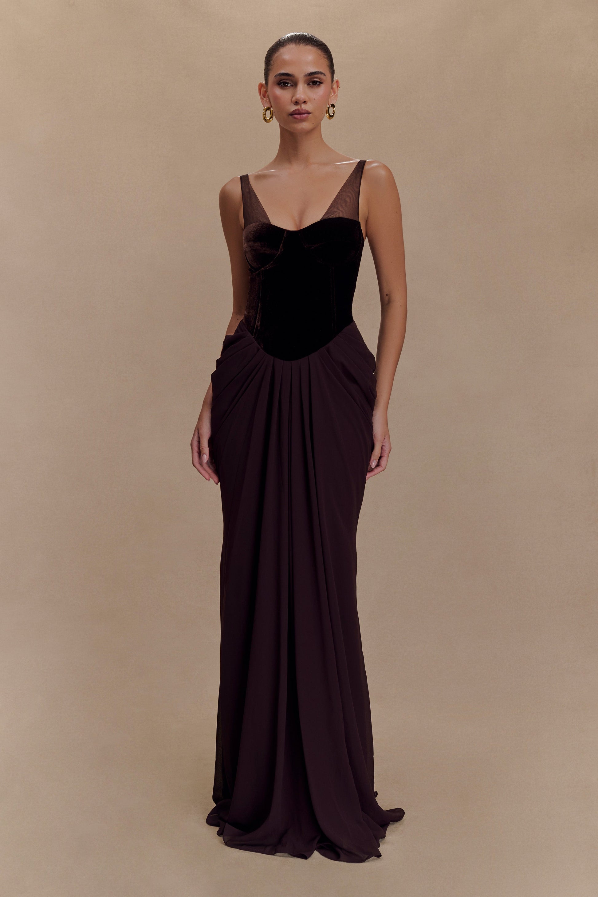 Roxanne Velvet Corset Maxi Dress - Cacao Brown #5