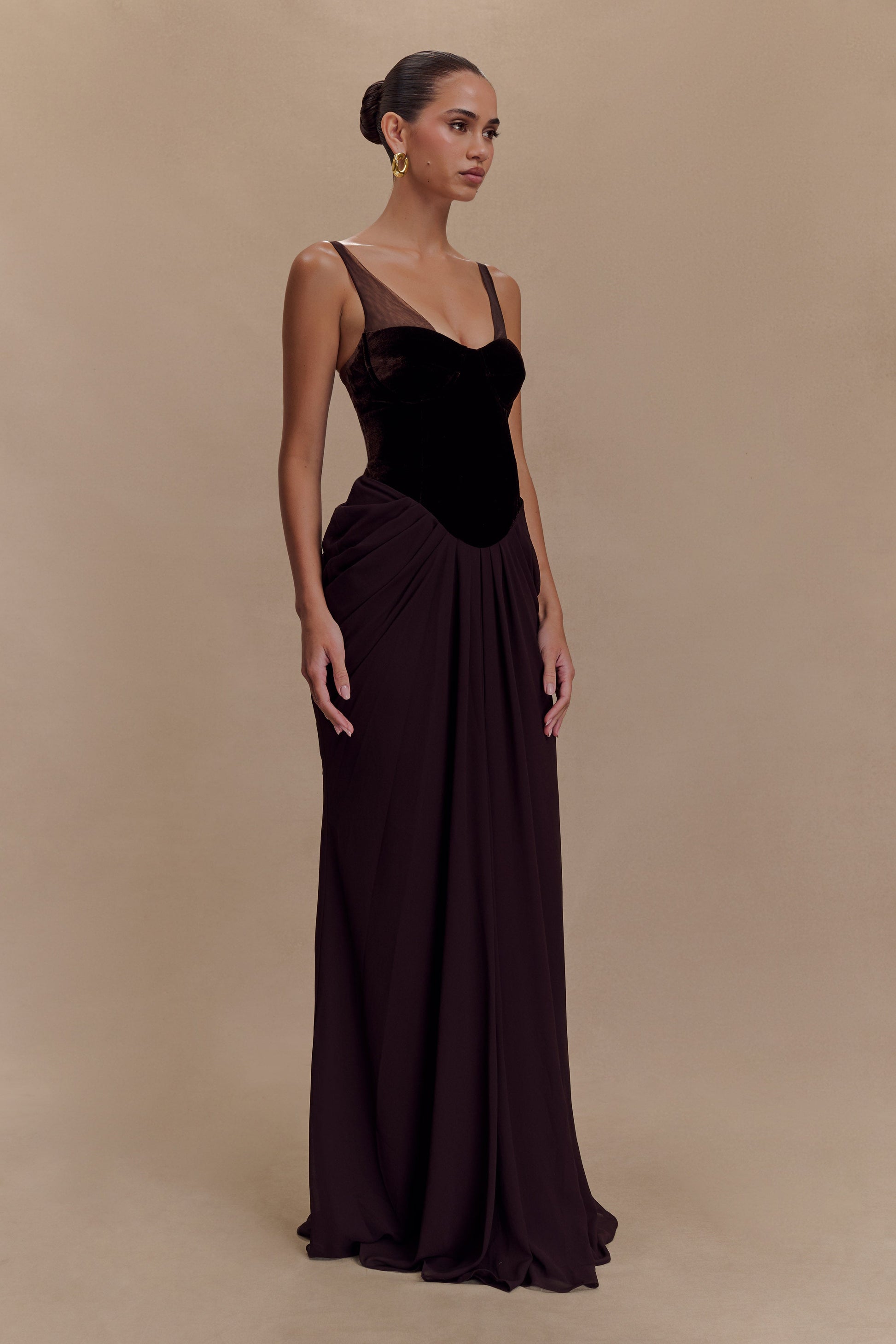 Roxanne Velvet Corset Maxi Dress - Cacao Brown #4