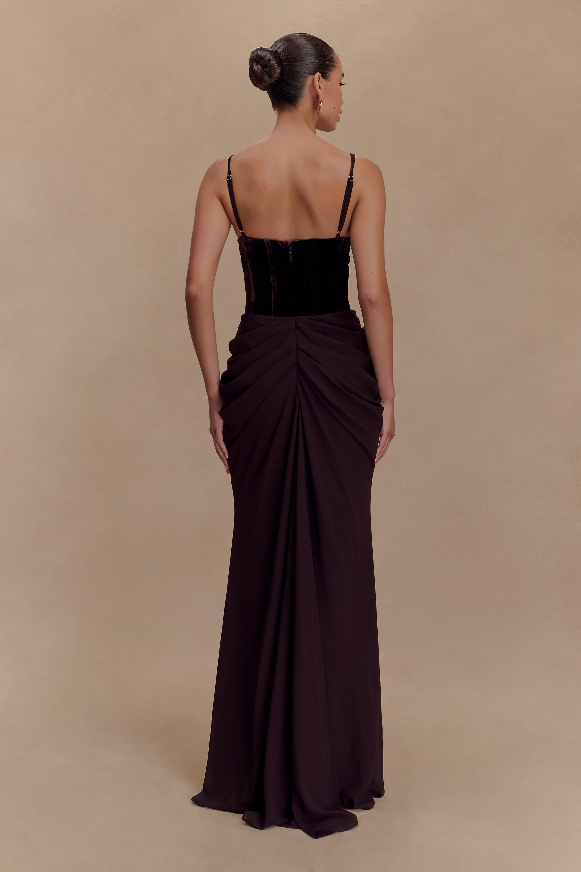 Roxanne Velvet Corset Maxi Dress - Cacao Brown #2