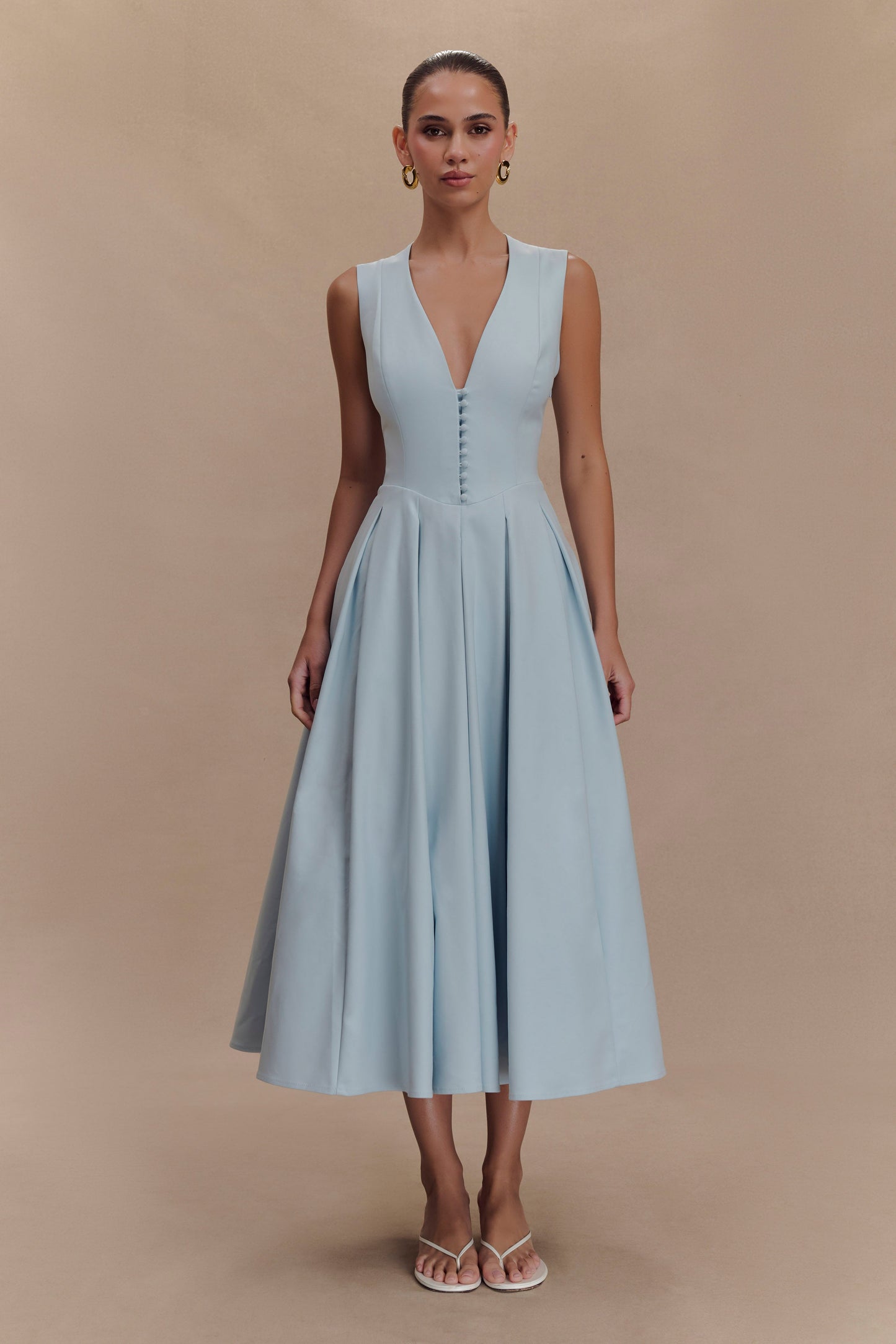 Keely Cotton Sleeveless Midi Dress - Sky Blue