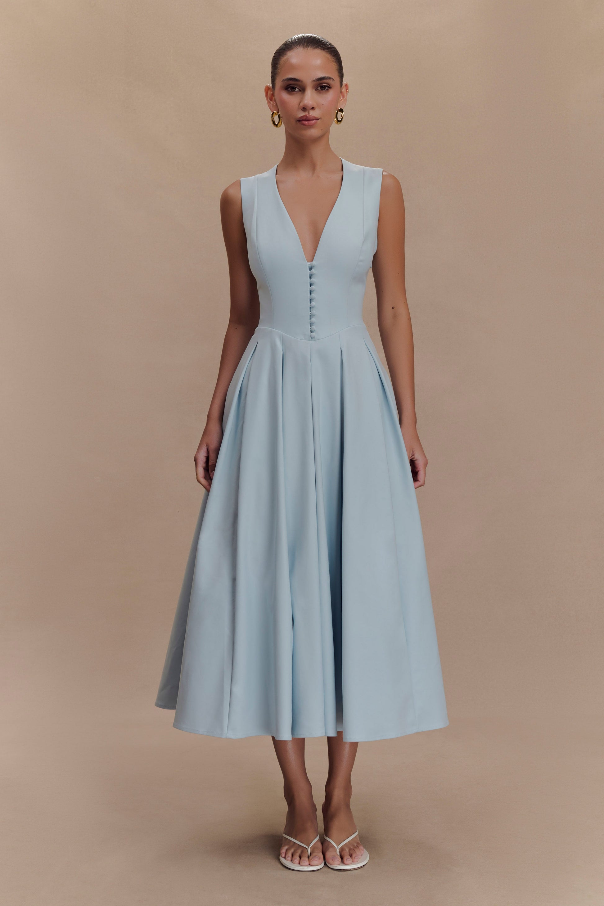 Keely Cotton Sleeveless Midi Dress - Sky Blue #5