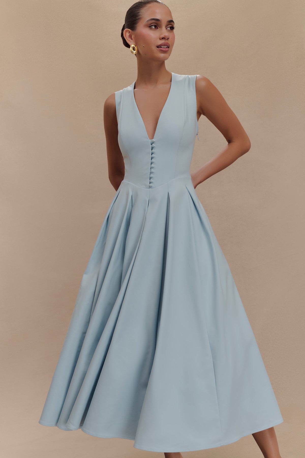 Keely Cotton Sleeveless Midi Dress - Sky Blue #6