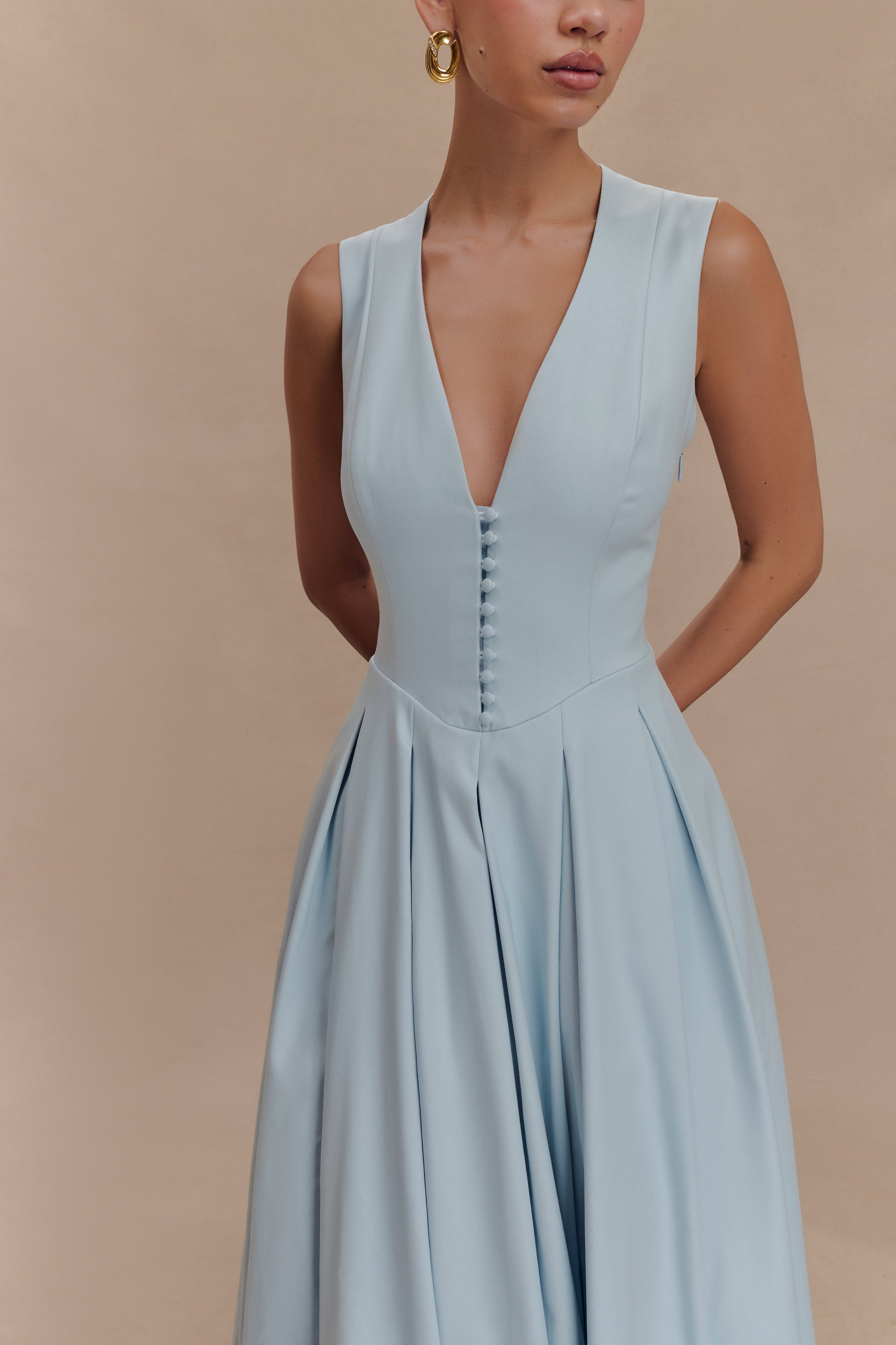 Keely Cotton Sleeveless Midi Dress - Sky Blue #3