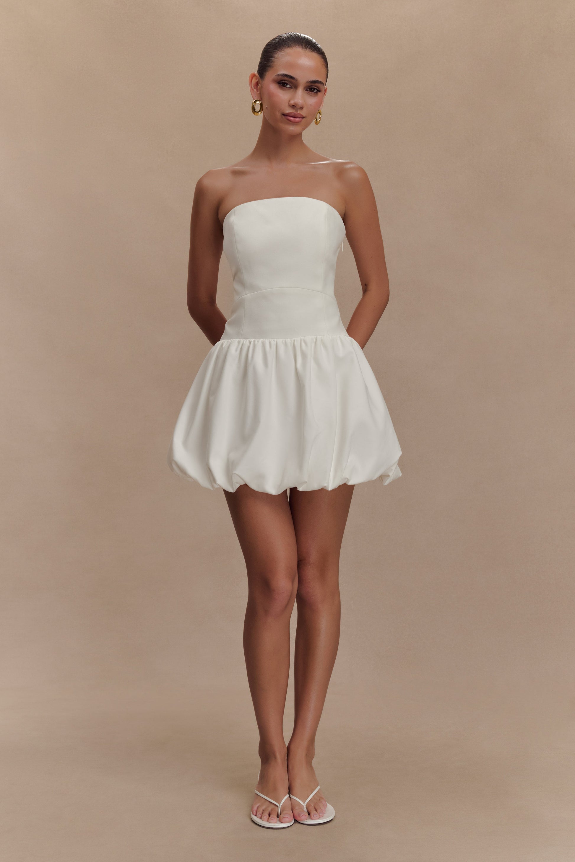 Clementina Strapless Bubble Mini Dress - White #2