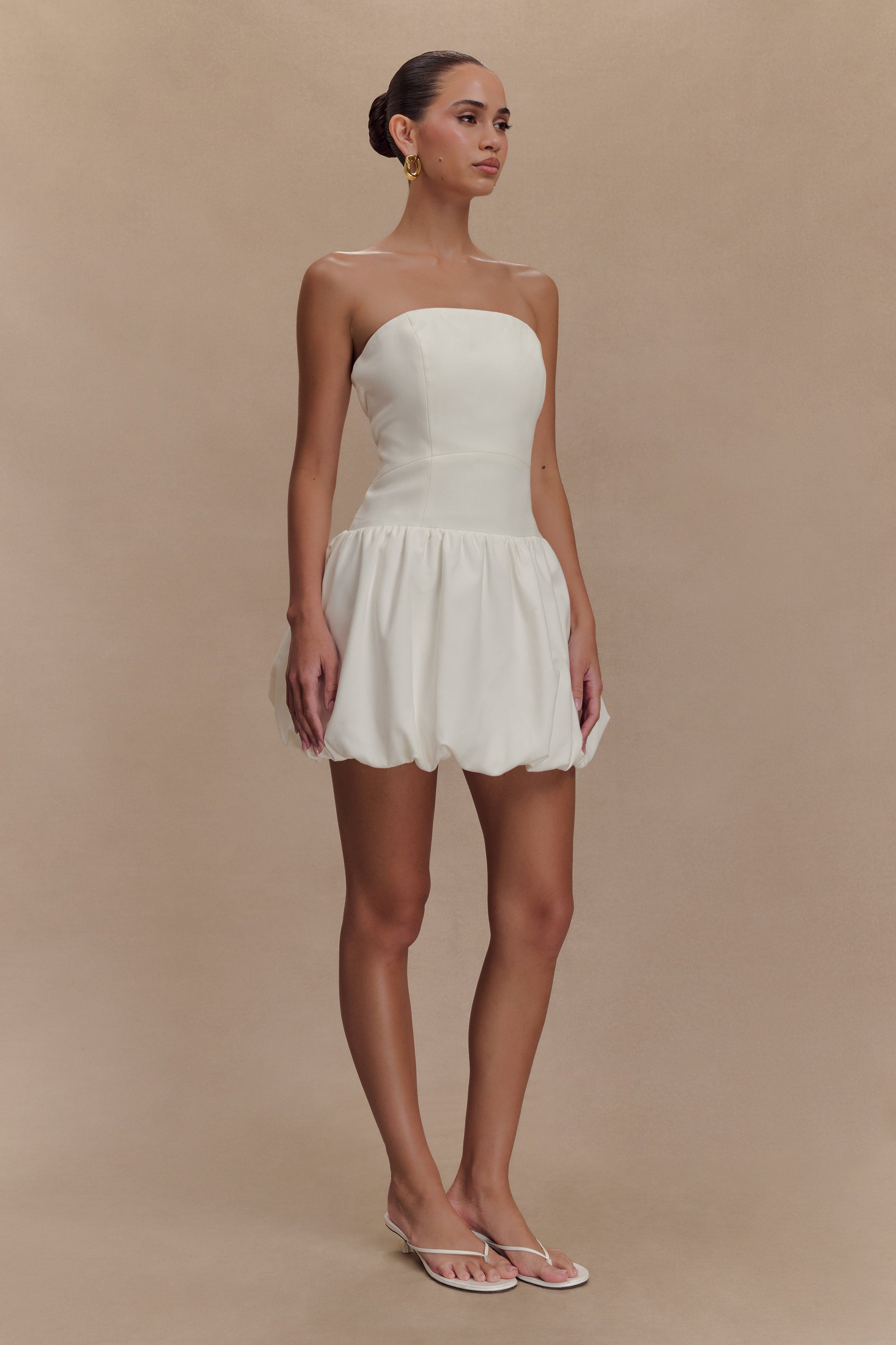 Clementina Strapless Bubble Mini Dress - White #6