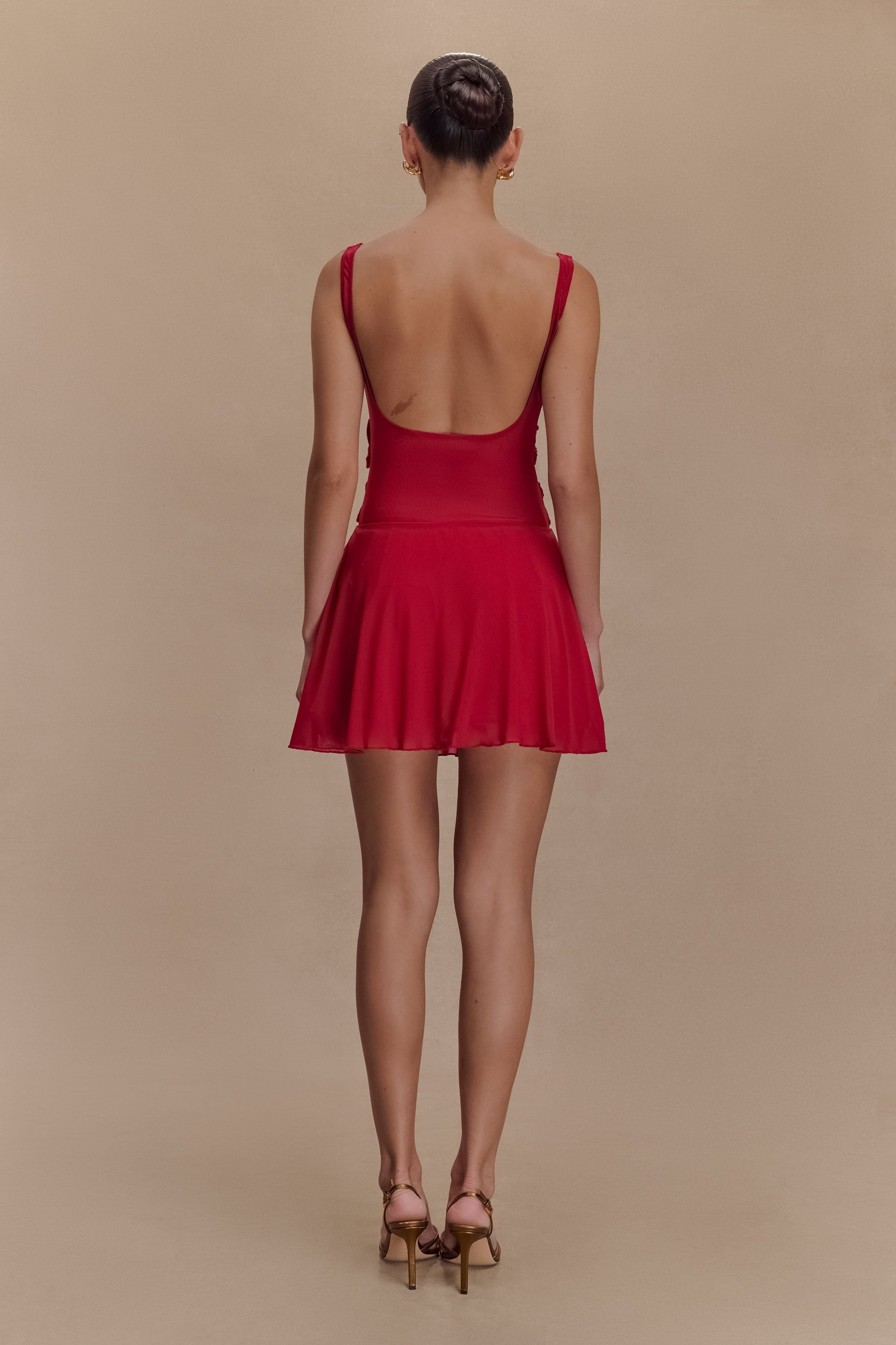 Melanie Mesh Mini Dress With Flowers - Ruby #2