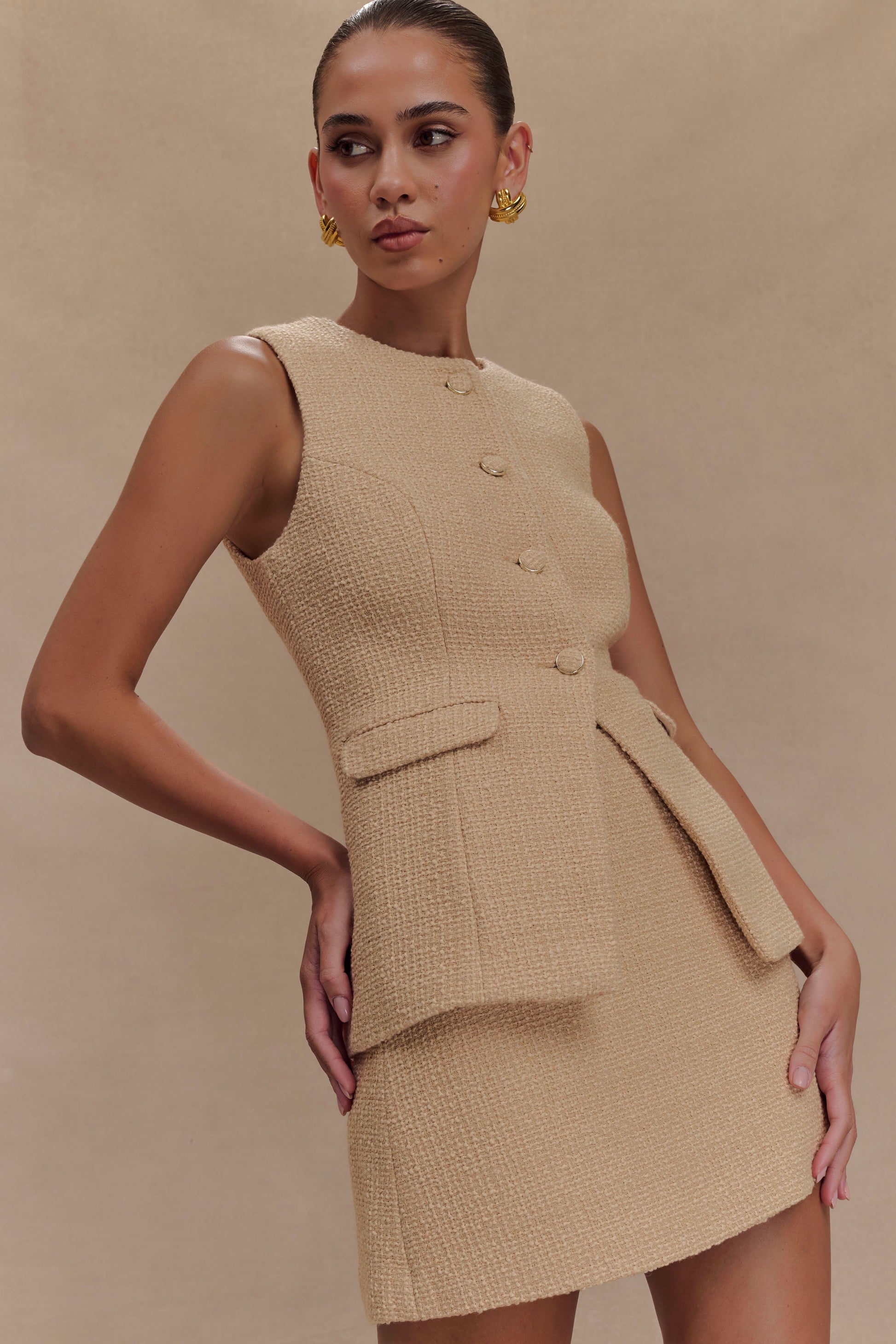 Camilla Boucle Sleeveless Vest - Light Taupe #3