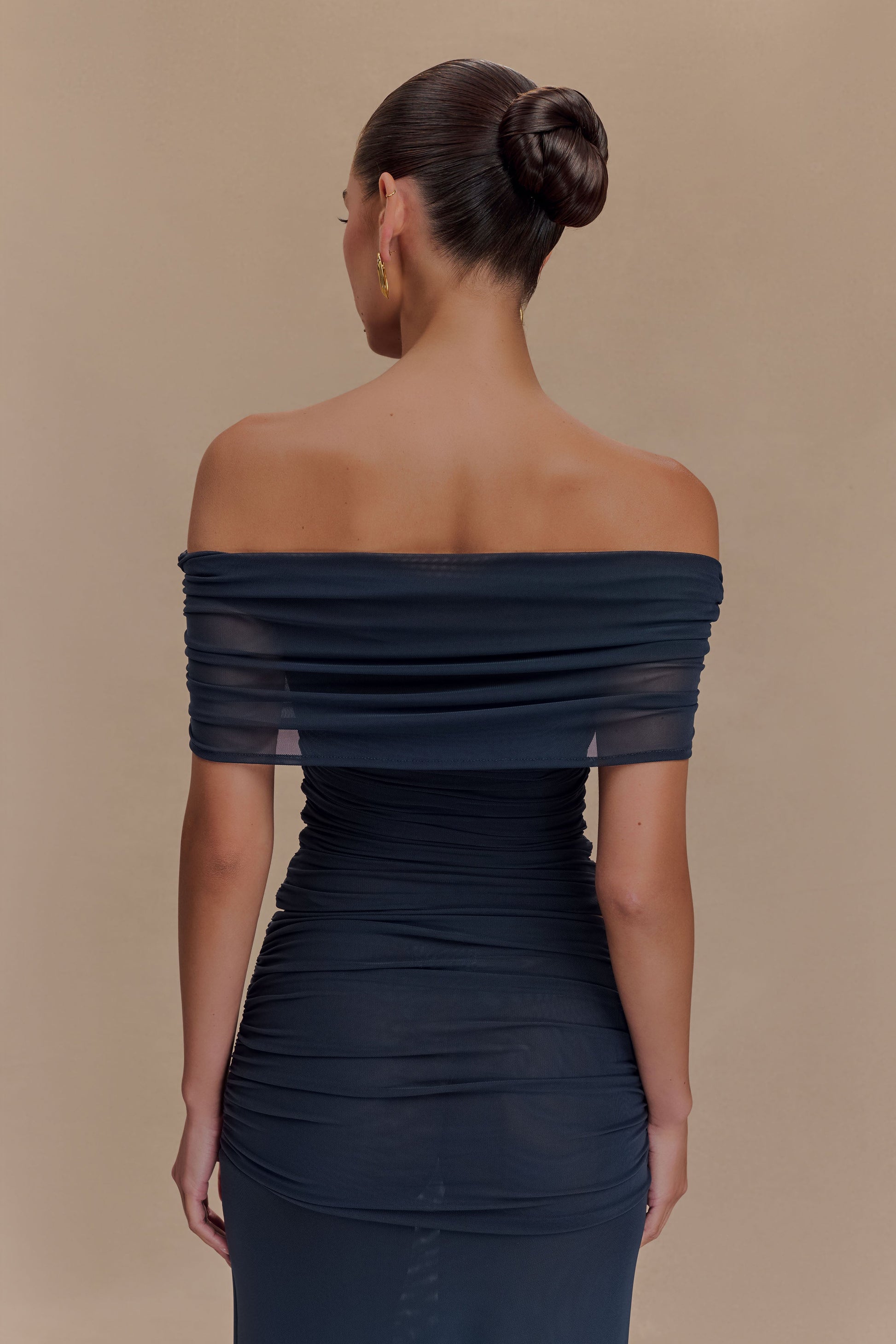 Arna Off Shoulder Mesh Crop Top - Midnight Blue #2