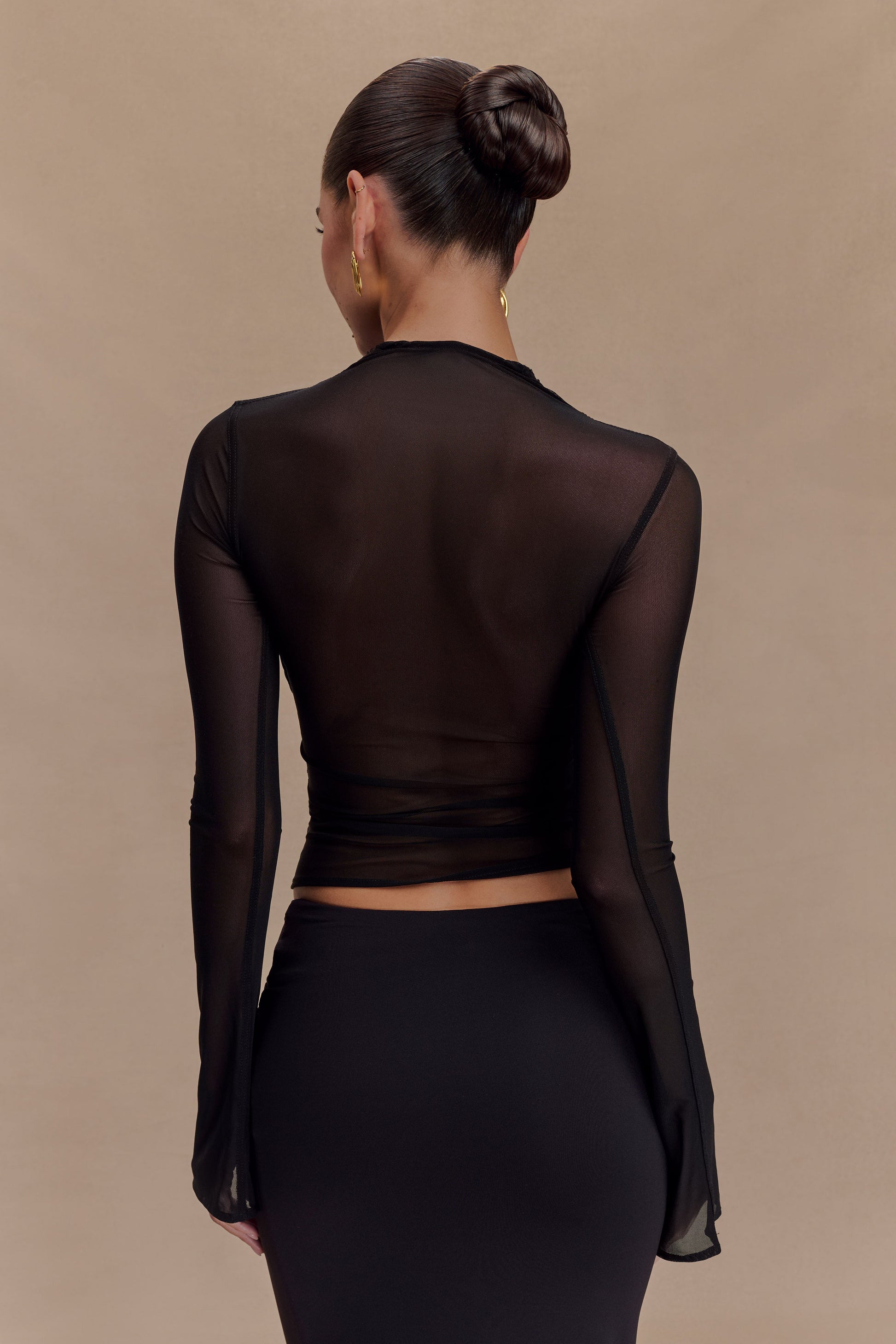 Tania Slinky And Mesh Long Sleeve Top - Black #2