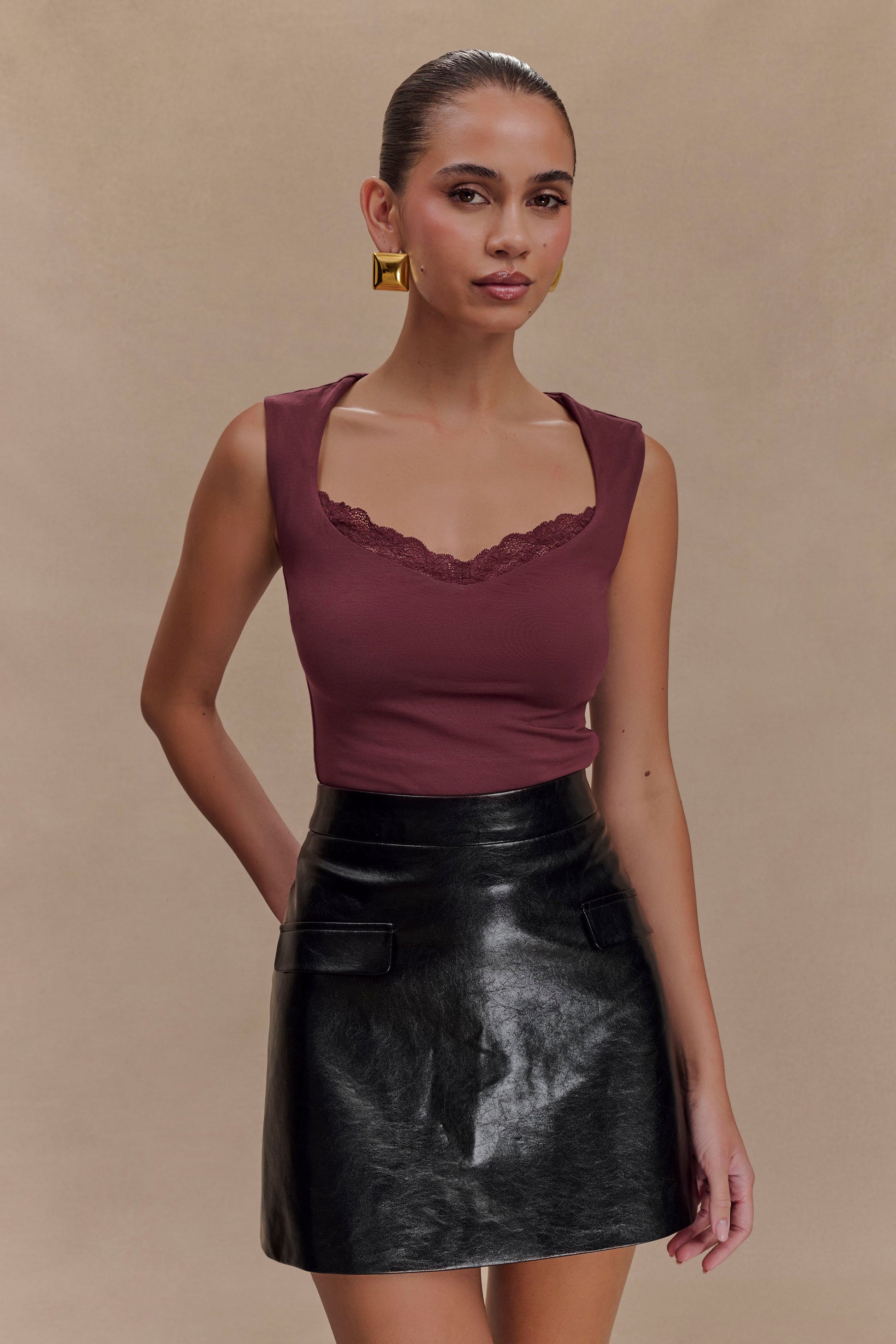 Tatianna Lace Trim Modal Top - Mahogany #5