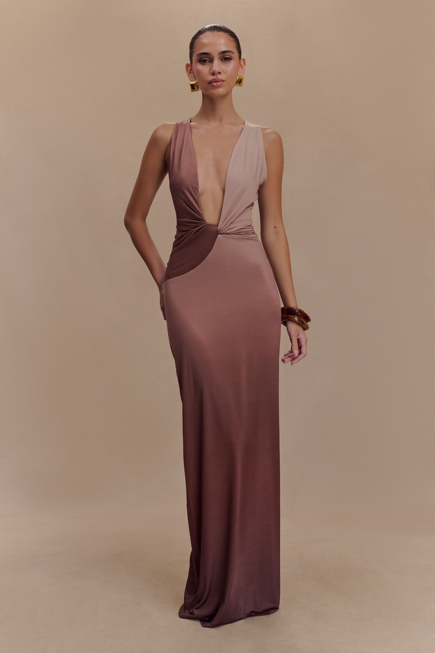 Stella Draped Slinky Maxi Dress - Mocha Ombre