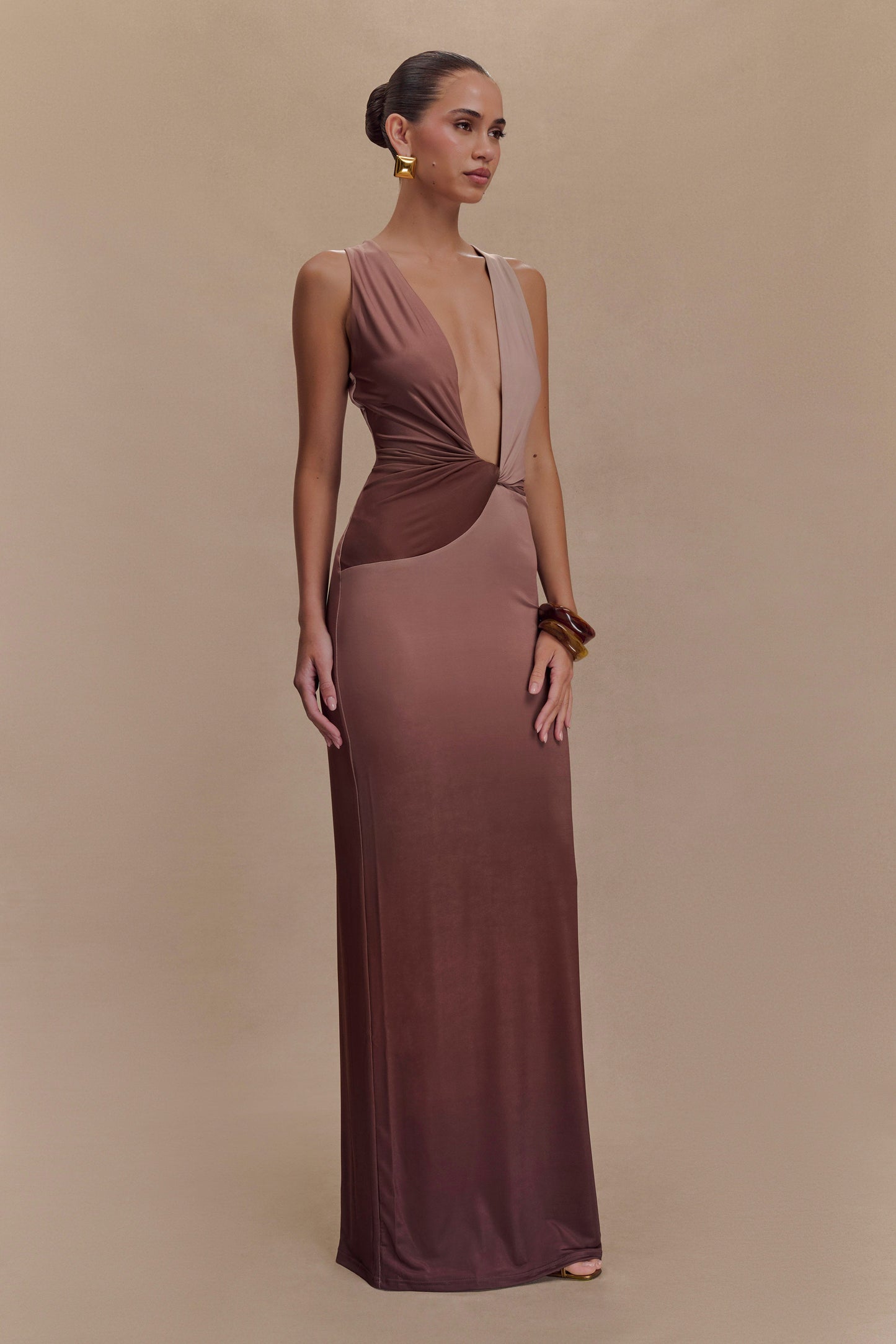 Stella Draped Slinky Maxi Dress - Mocha Ombre