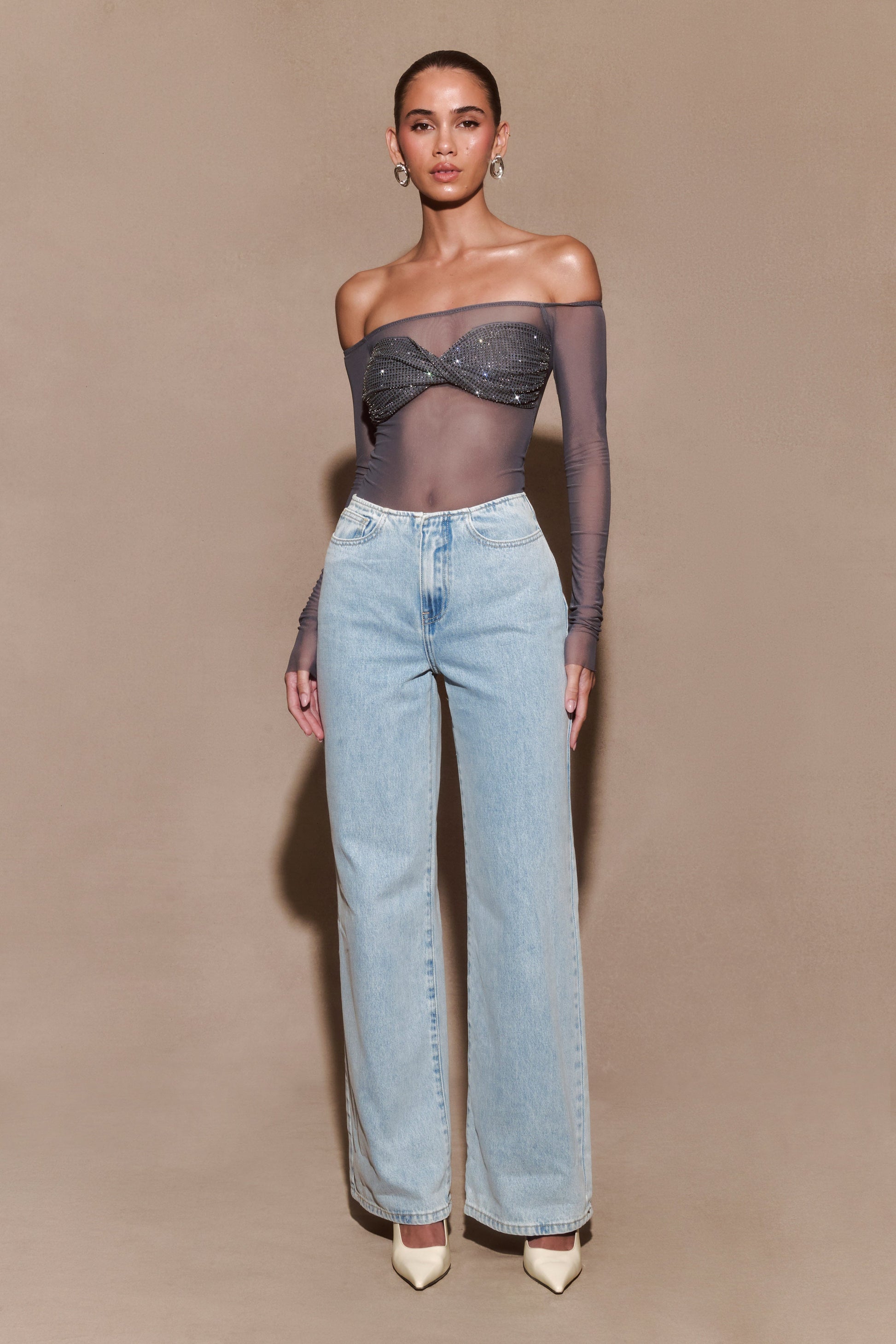 Garcelle Diamante Off Shoulder Top - Gunmetal #5