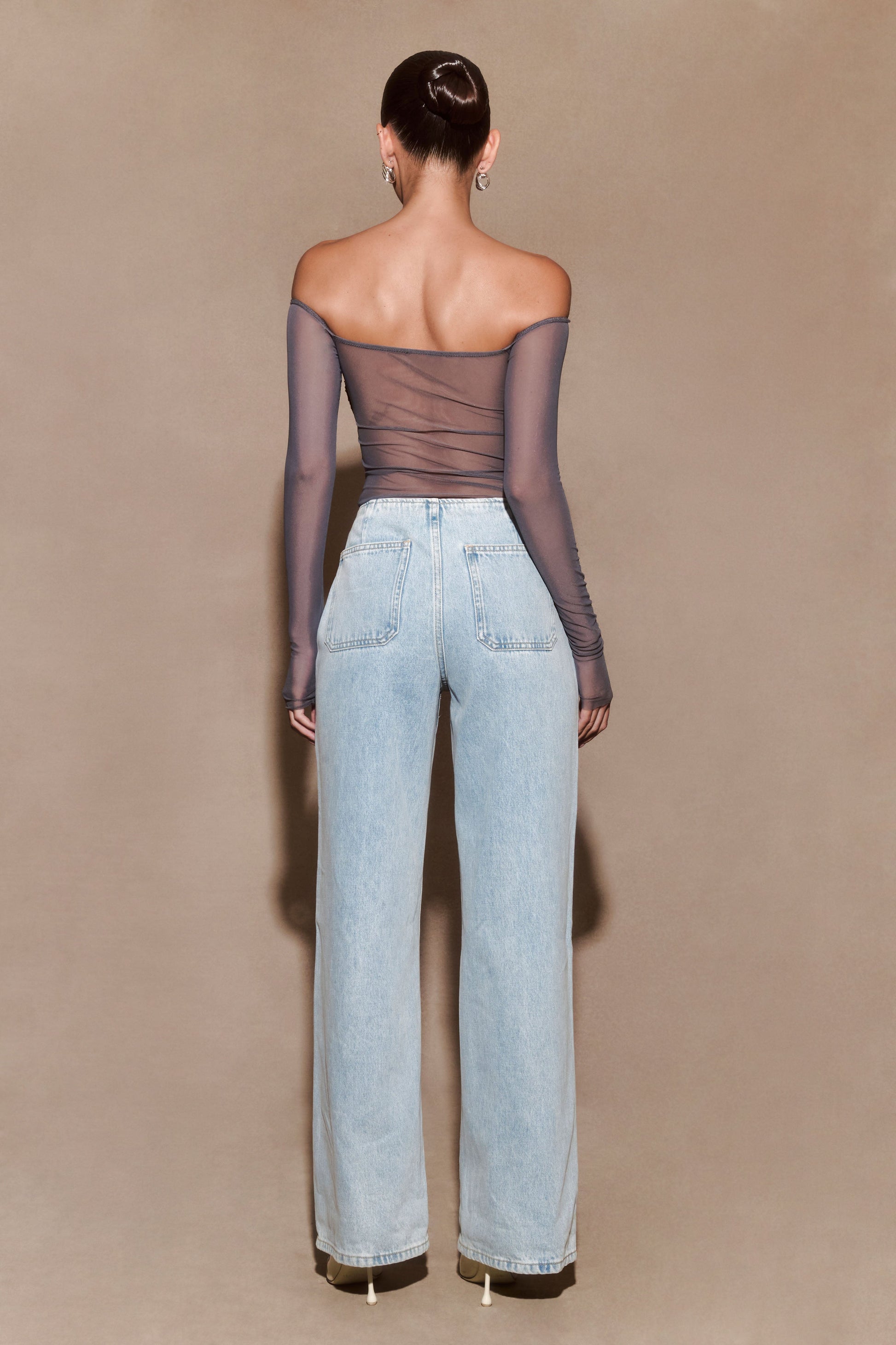 Garcelle Diamante Off Shoulder Top - Gunmetal #2