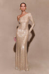 Marcia Diamante Long Sleeve Maxi Dress - Nude