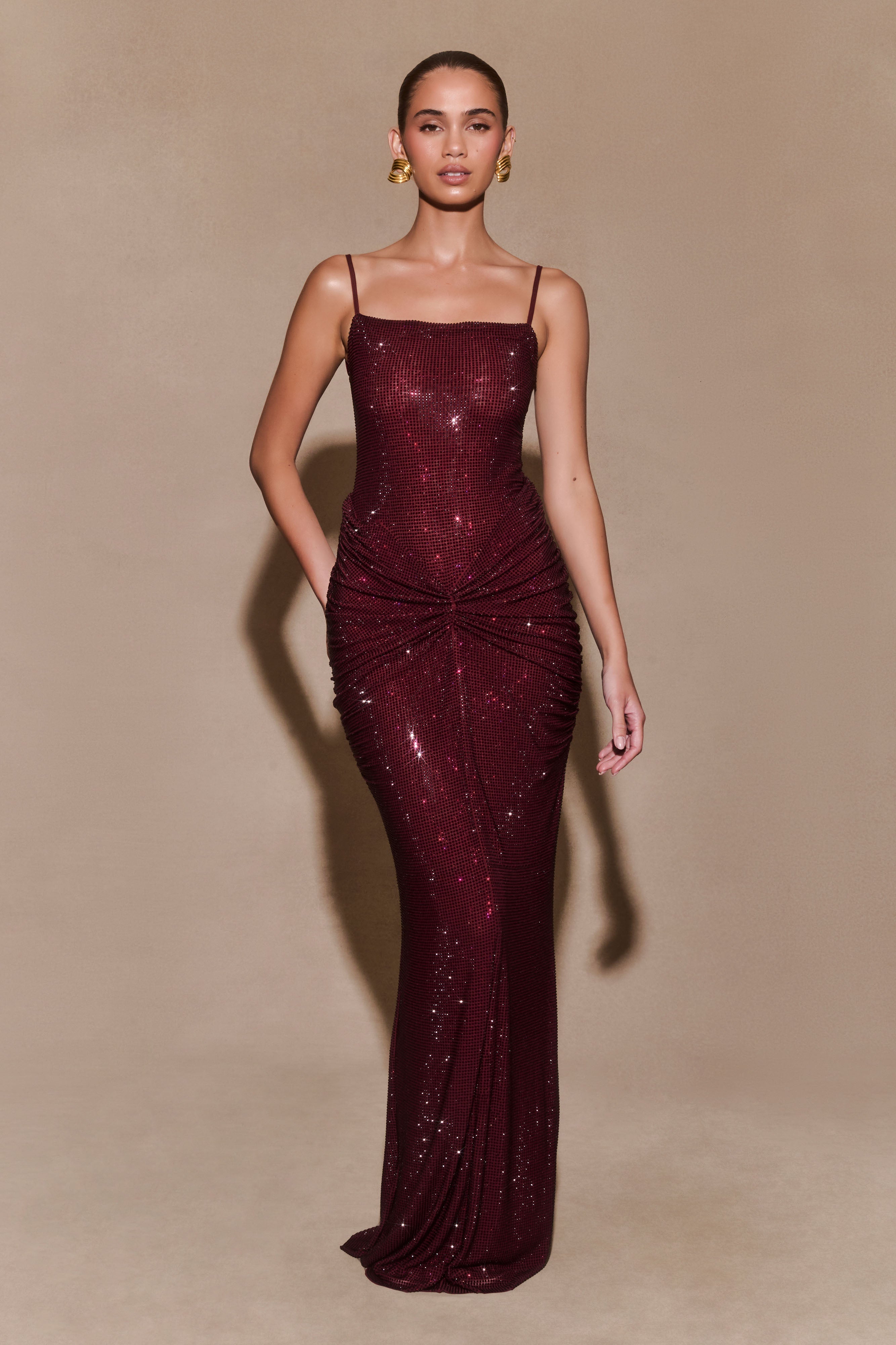 Roisin Diamante Maxi Dress Mahogany