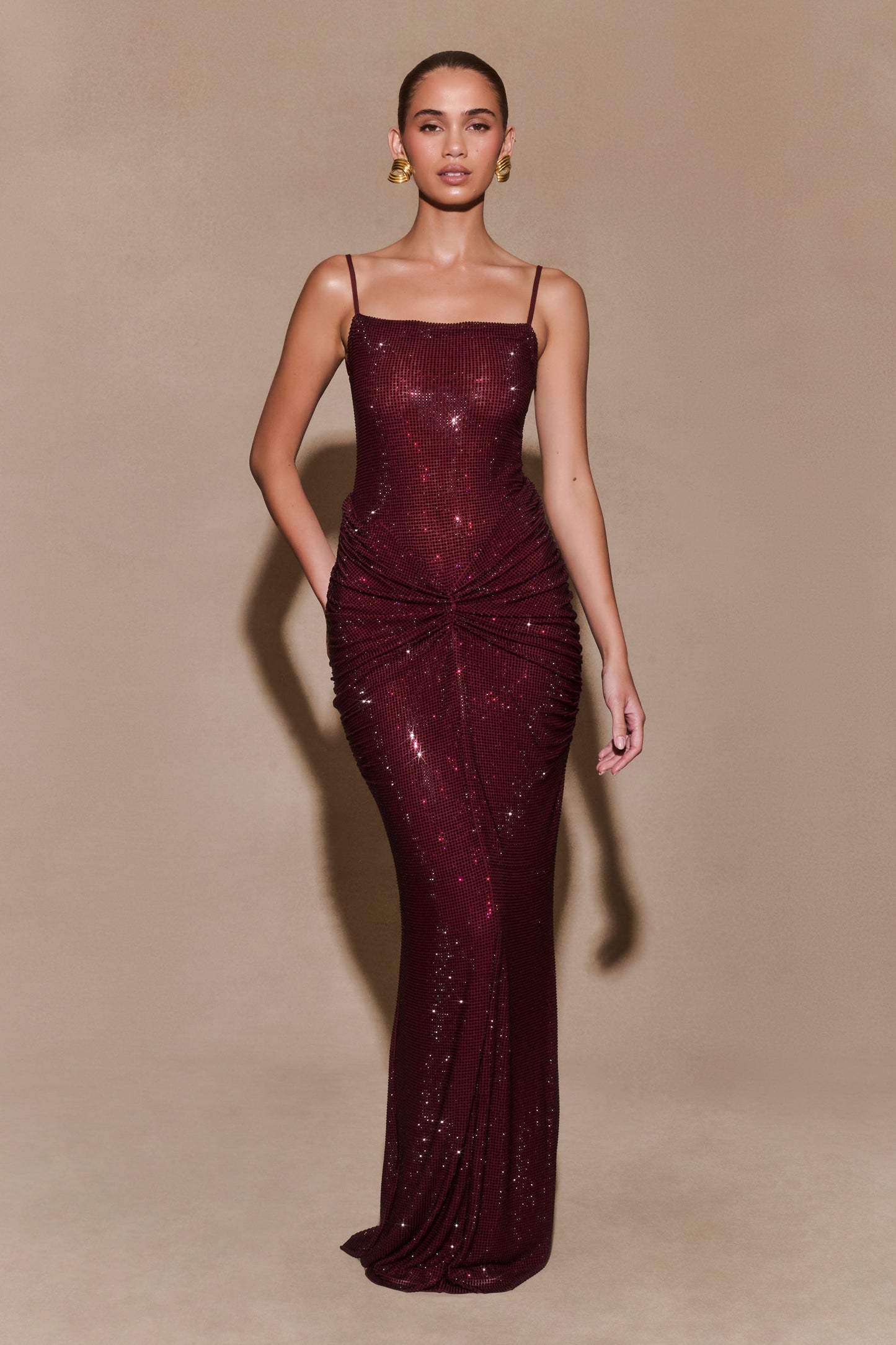 Roisin Diamante Maxi Dress - Mahogany