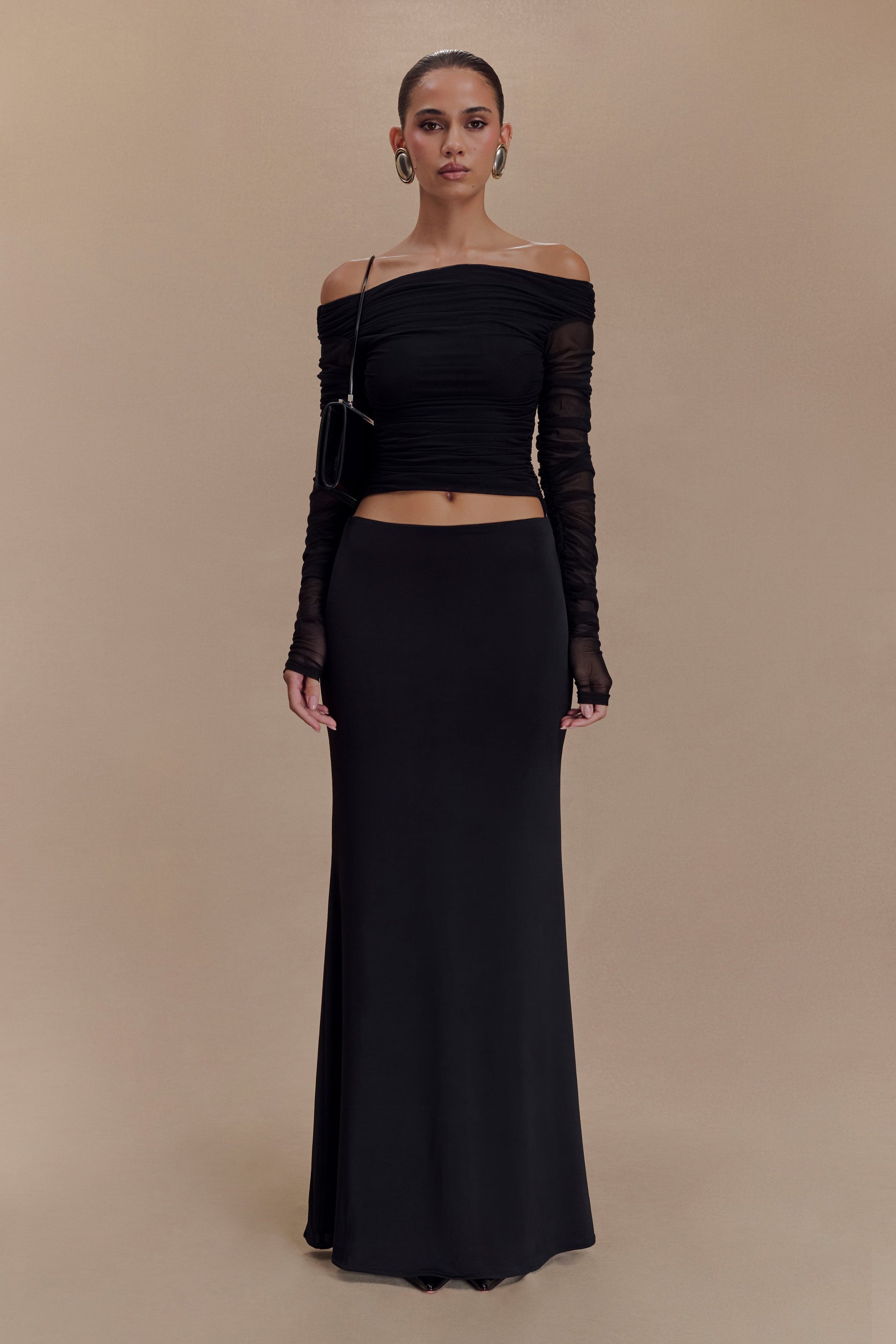 Darla Mesh And Slinky Off Shoulder Maxi Dress - Black #5