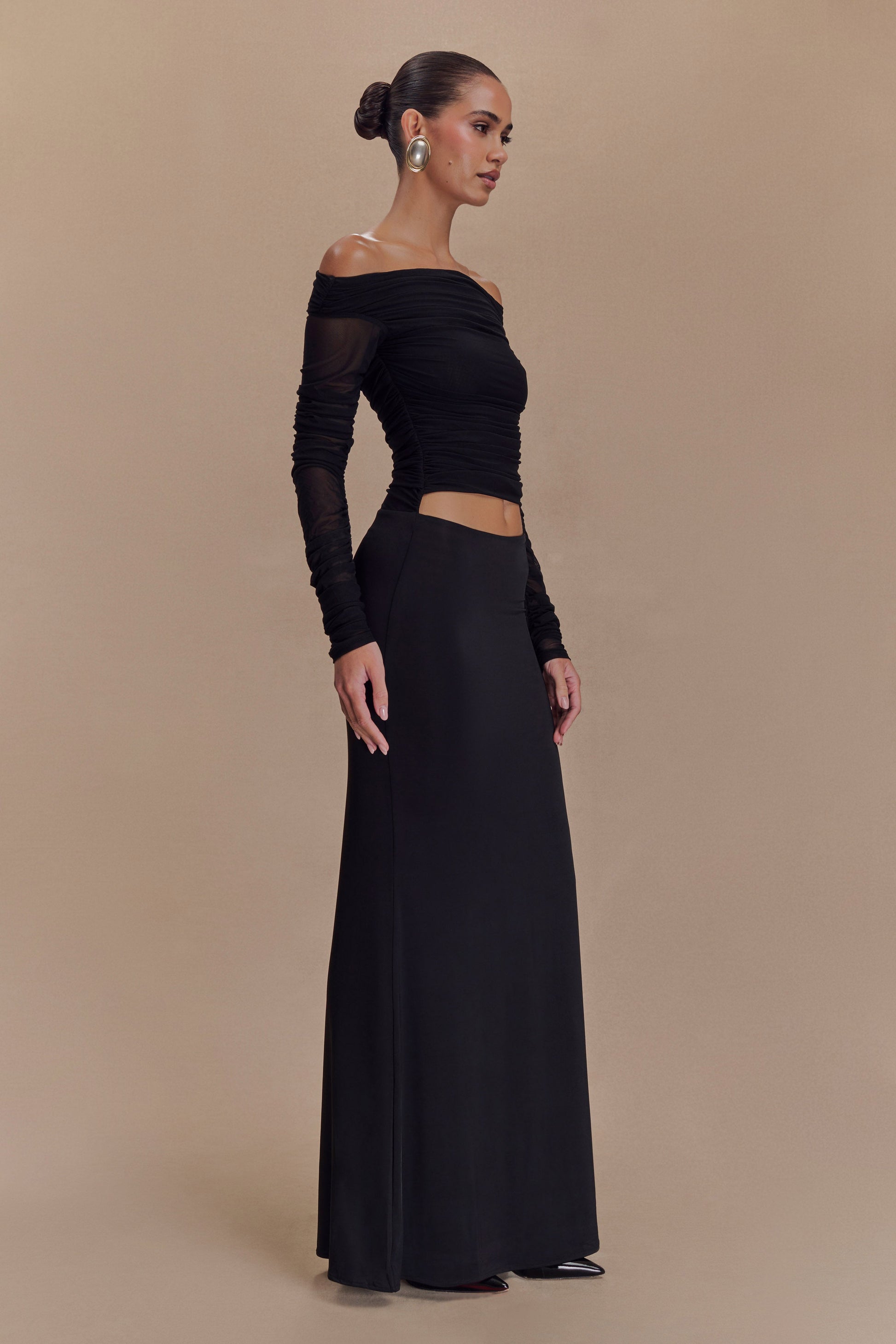 Darla Mesh And Slinky Off Shoulder Maxi Dress - Black #4